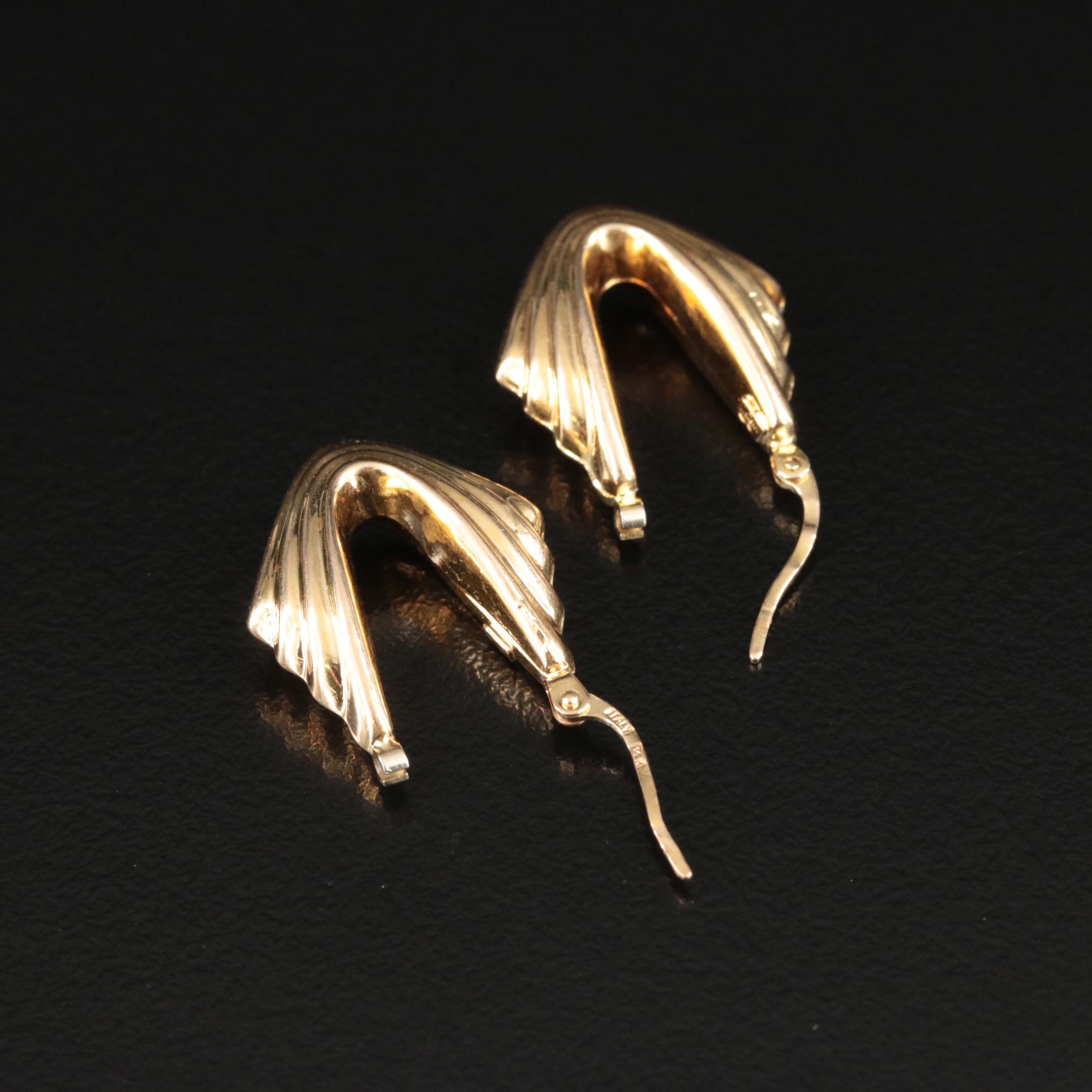 Italian 14K Fluted  Elongated  Hoop Earrings