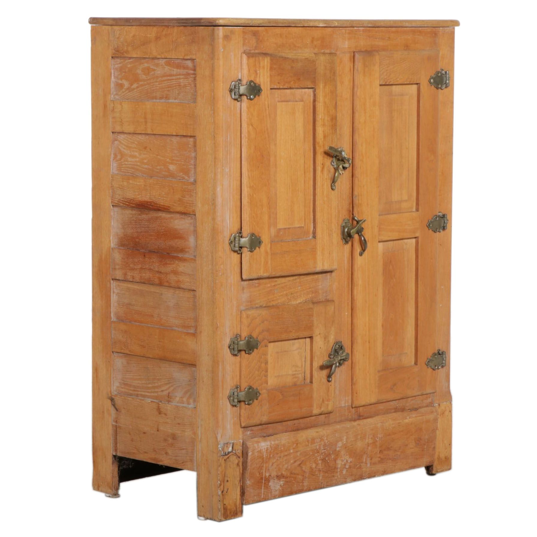 Gibson Refrigerator Co. Brass-Mounted Oak Ice Box, circa 1900