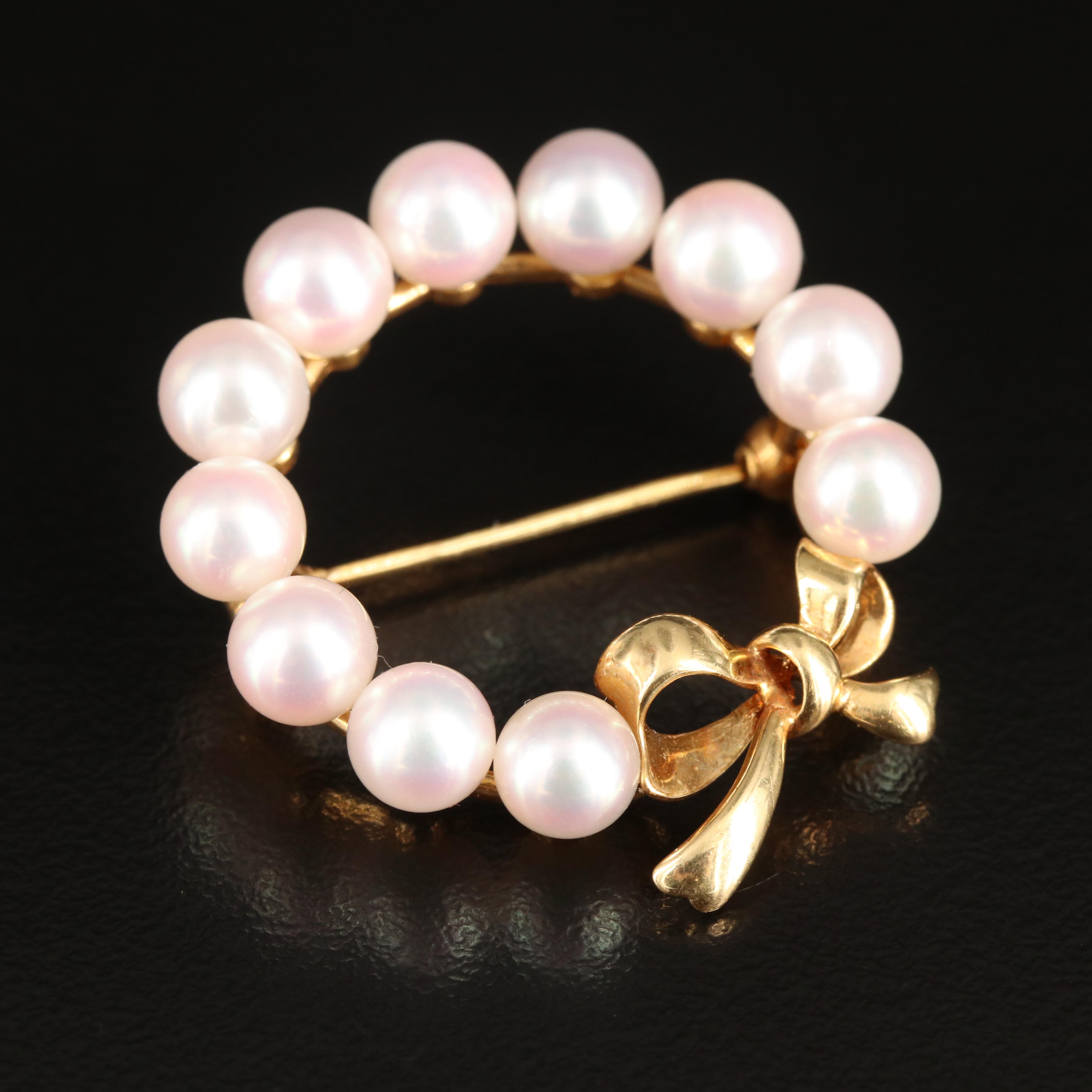 Mikimoto 18K Pearl Wreath Brooch