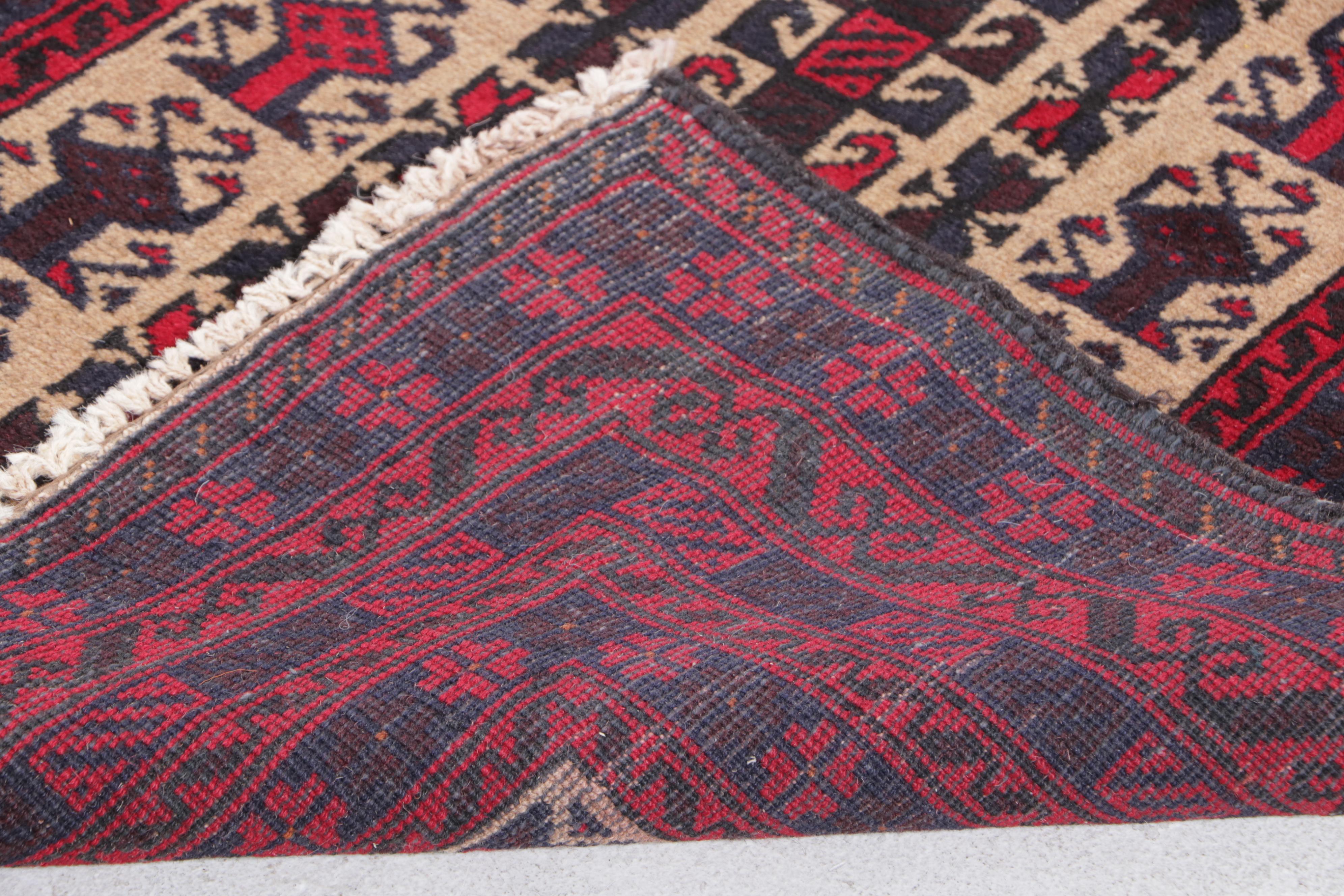 2'7 x 4'5 Hand-Knotted Afghan Baluch Accent Rug