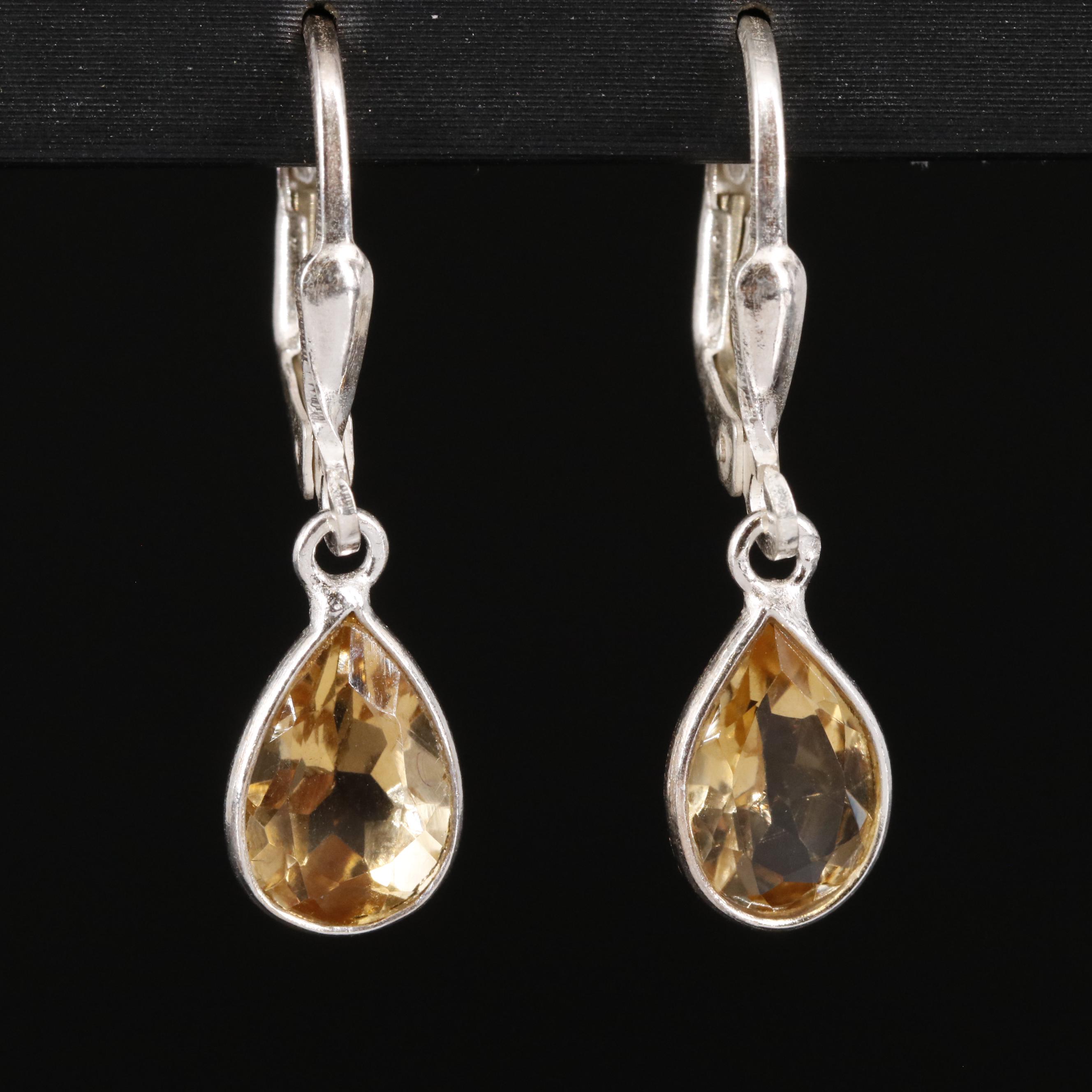 Sterling Citrine Dangle Earrings
