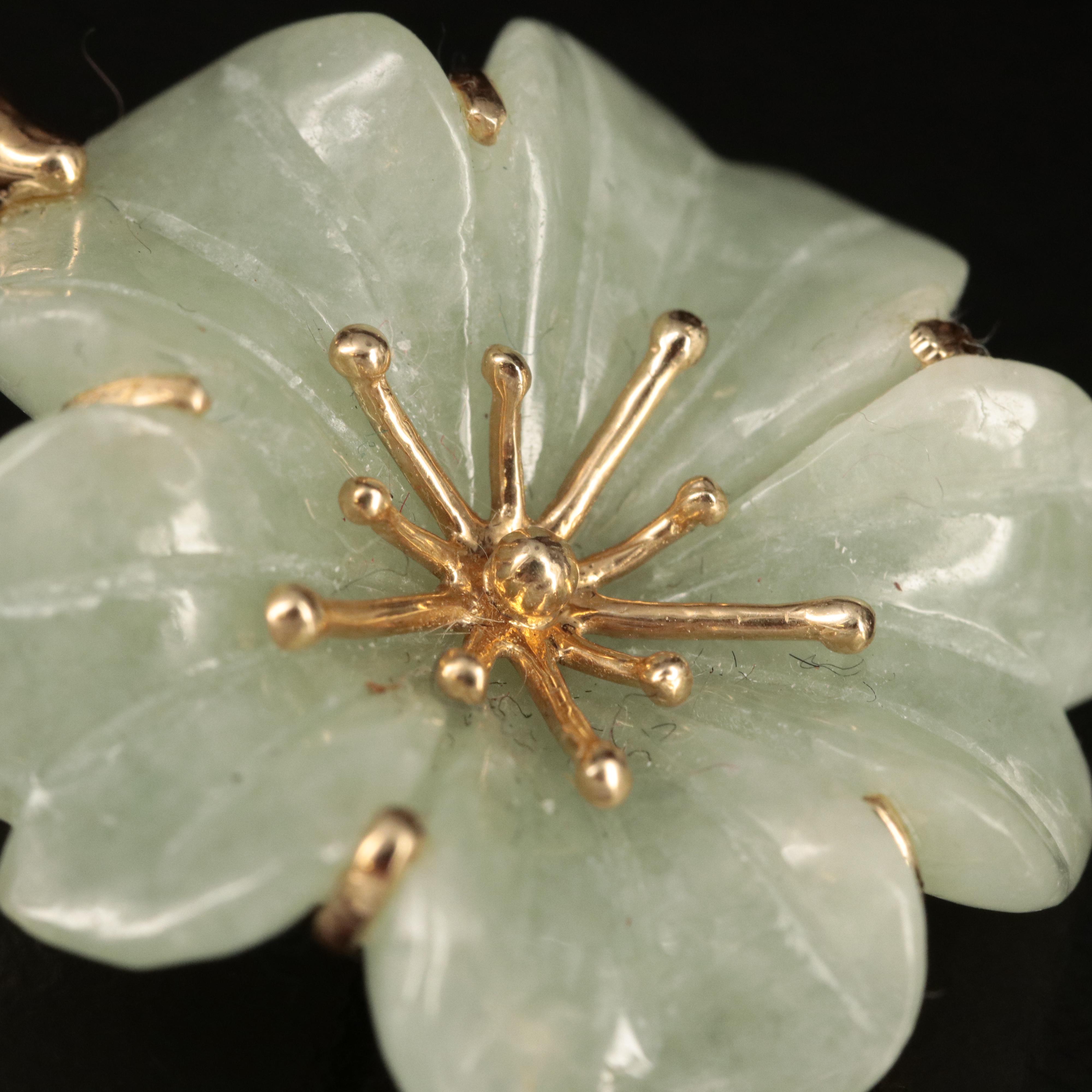 14K Carved Jadeite Flower Enhancer Pendant