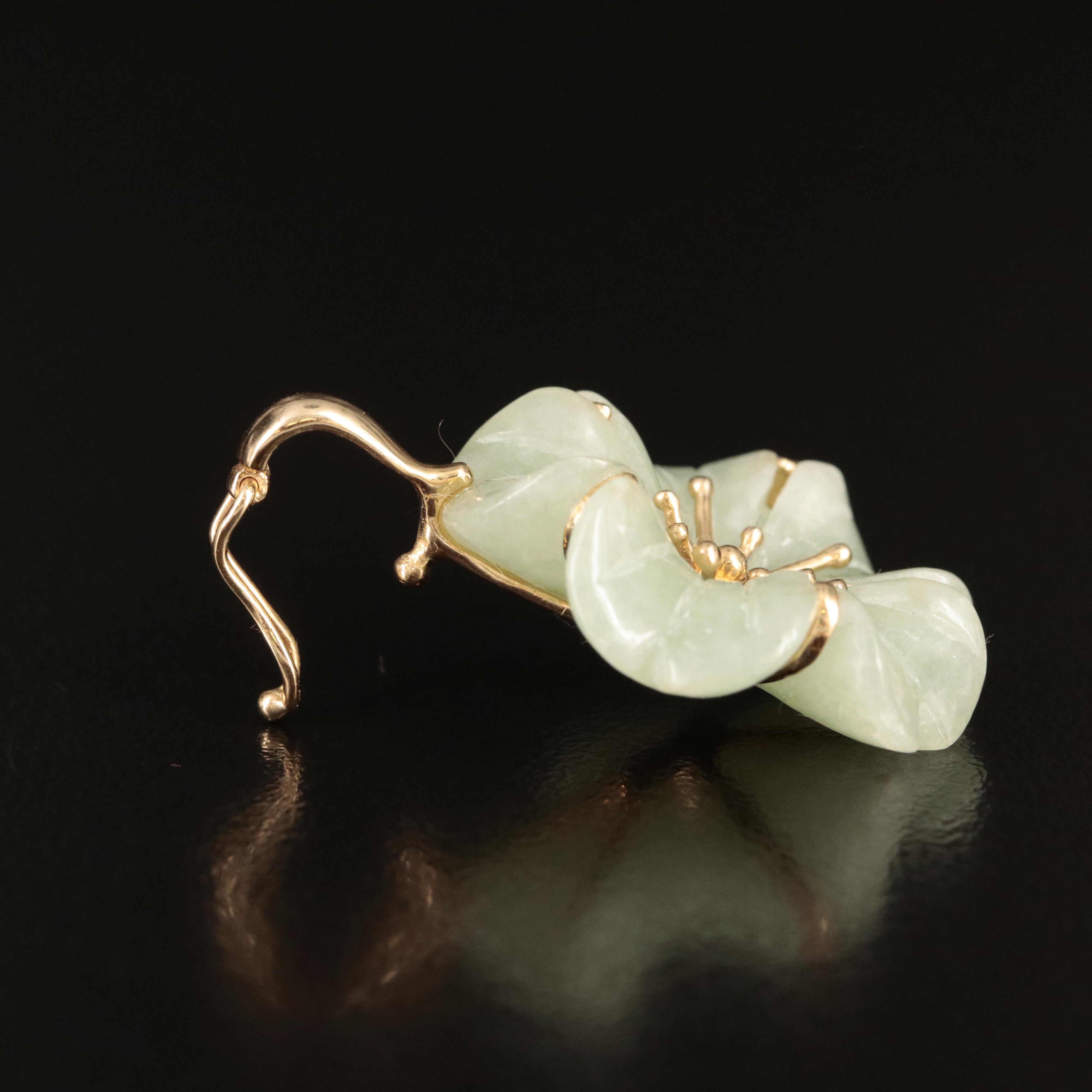 14K Carved Jadeite Flower Enhancer Pendant