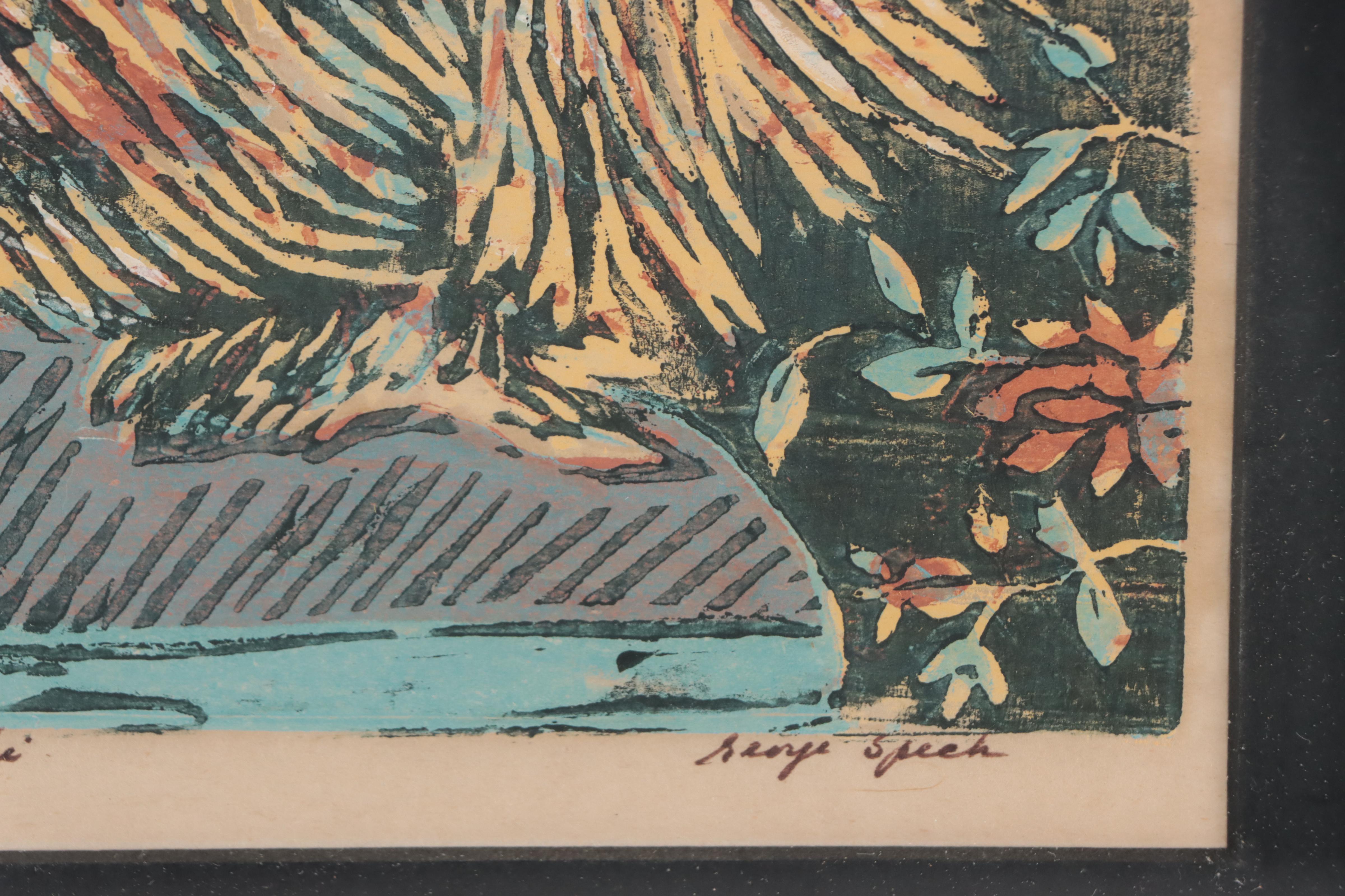 George Speck Woodcut "Palace Guard Bur-li," Mid-20th Century