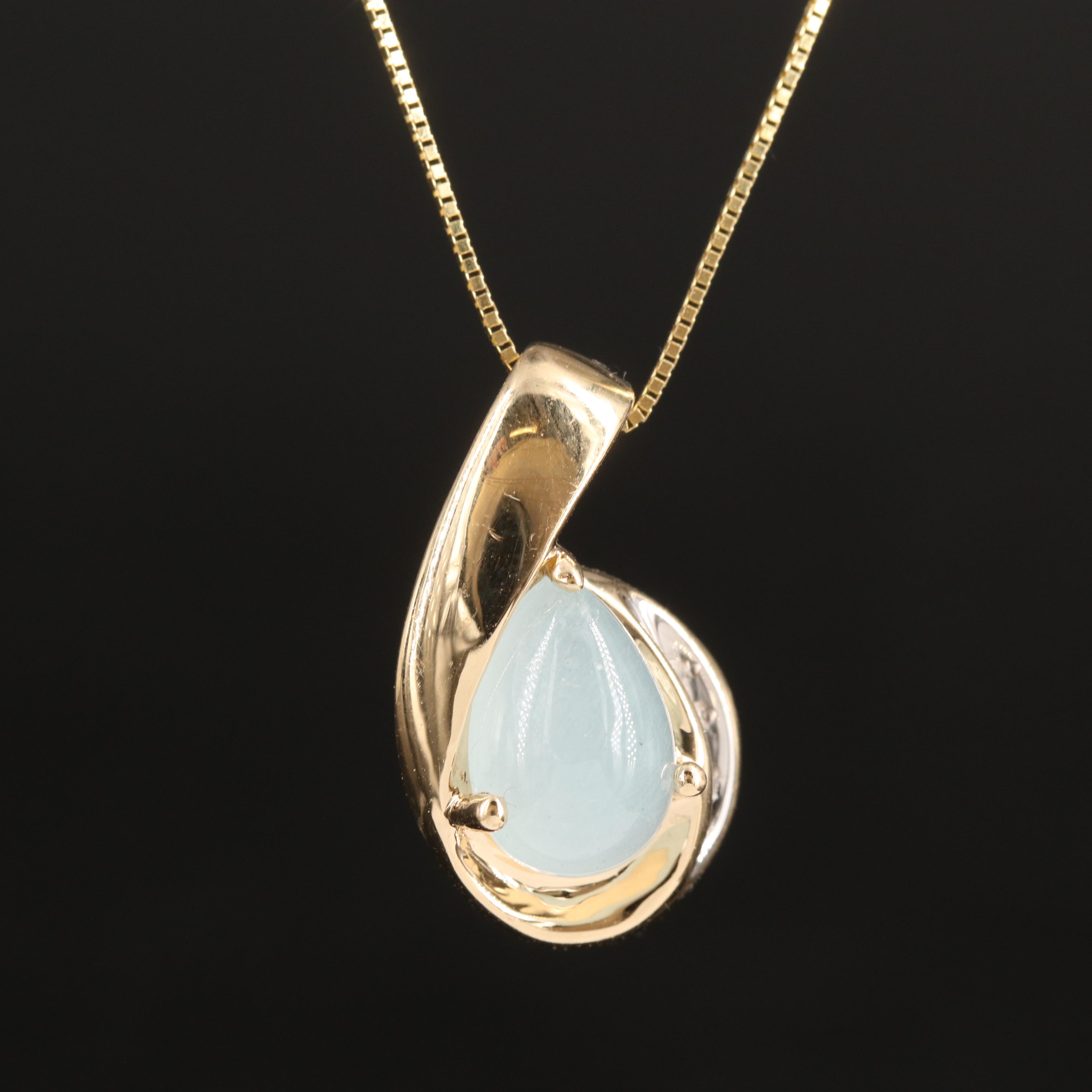 10K and 14K Aquamarine and Diamond Pendant Necklace