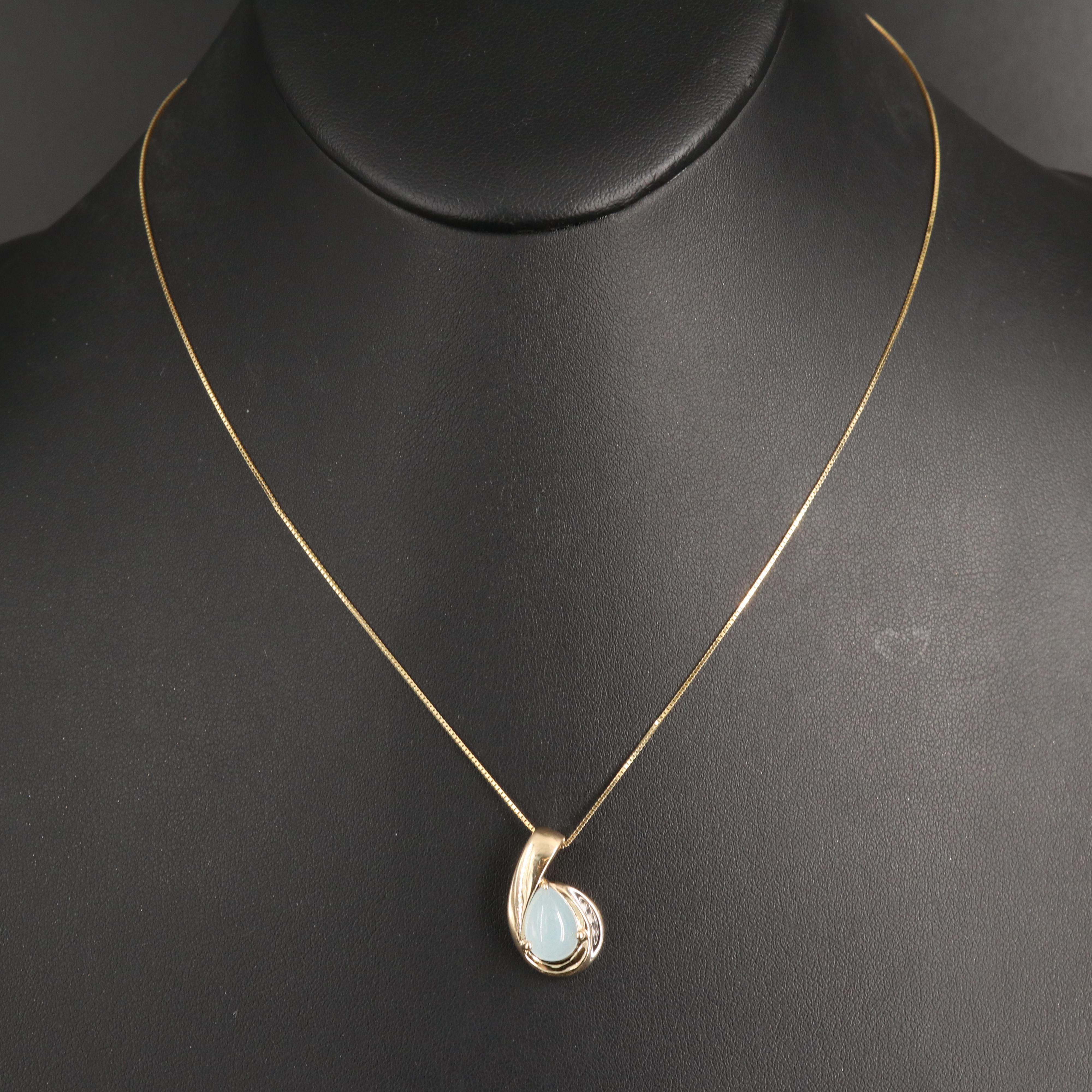 10K and 14K Aquamarine and Diamond Pendant Necklace