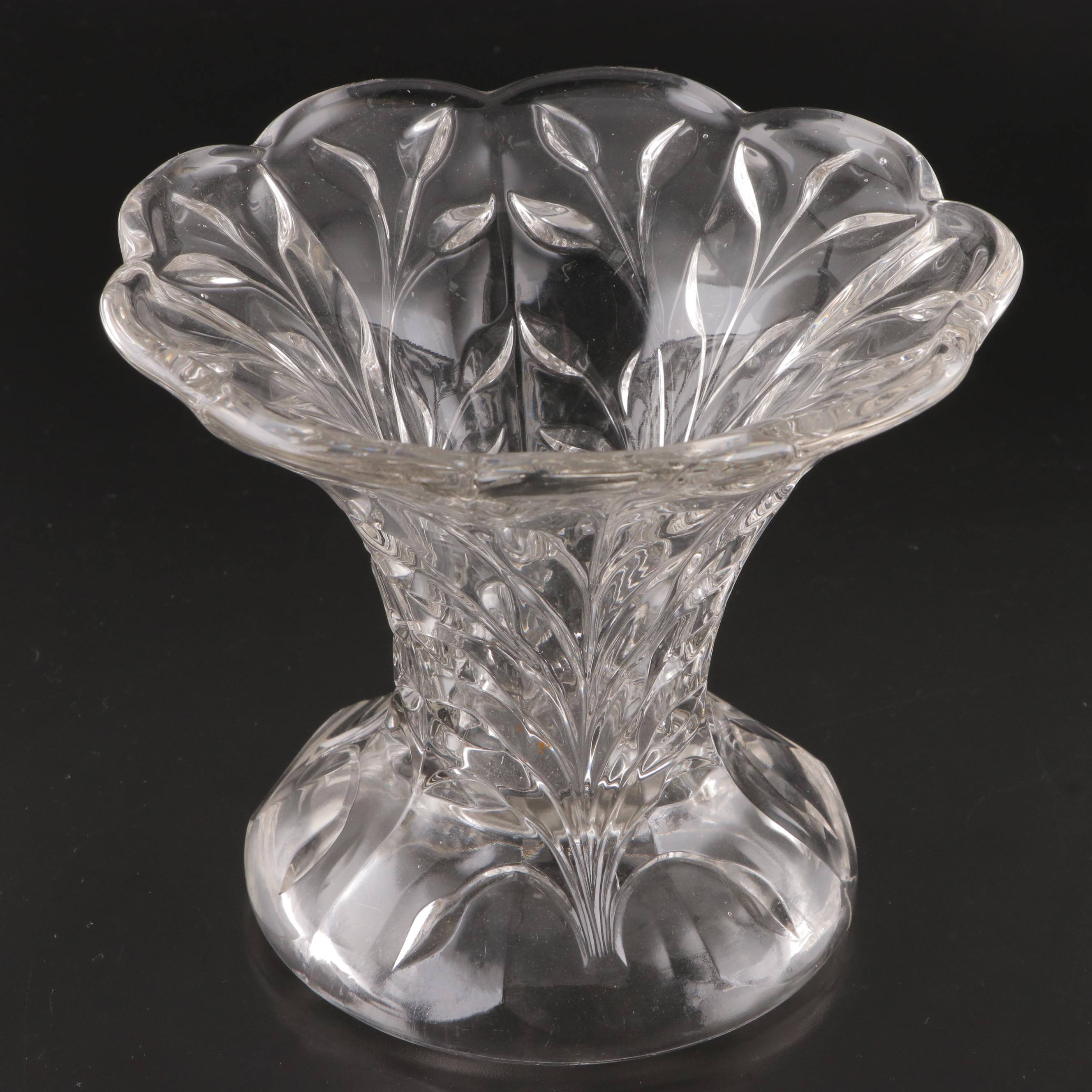 Pressed Glass Plume Pattern Compote and Etched Glass Punch Bowl