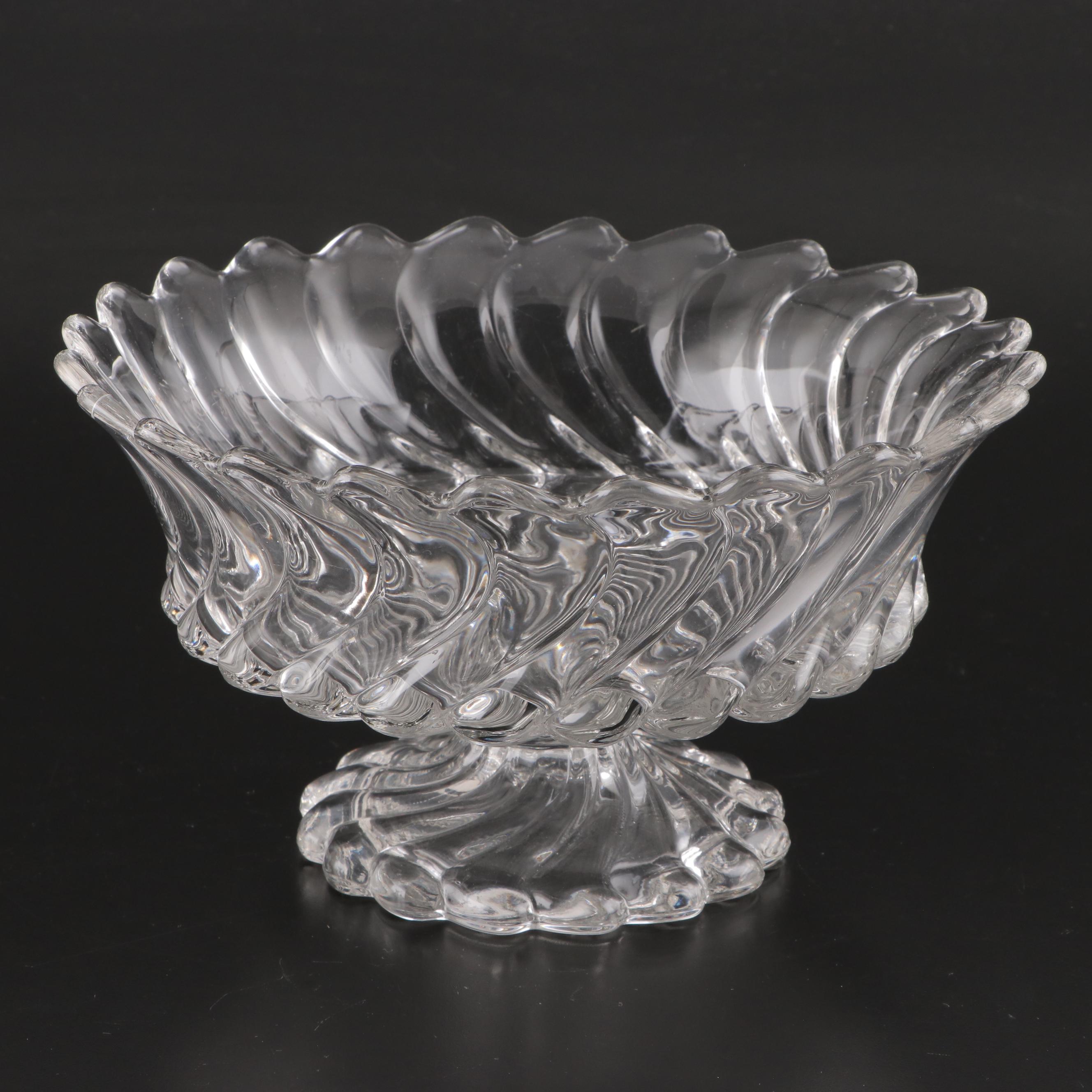 Pressed Glass Plume Pattern Compote and Etched Glass Punch Bowl