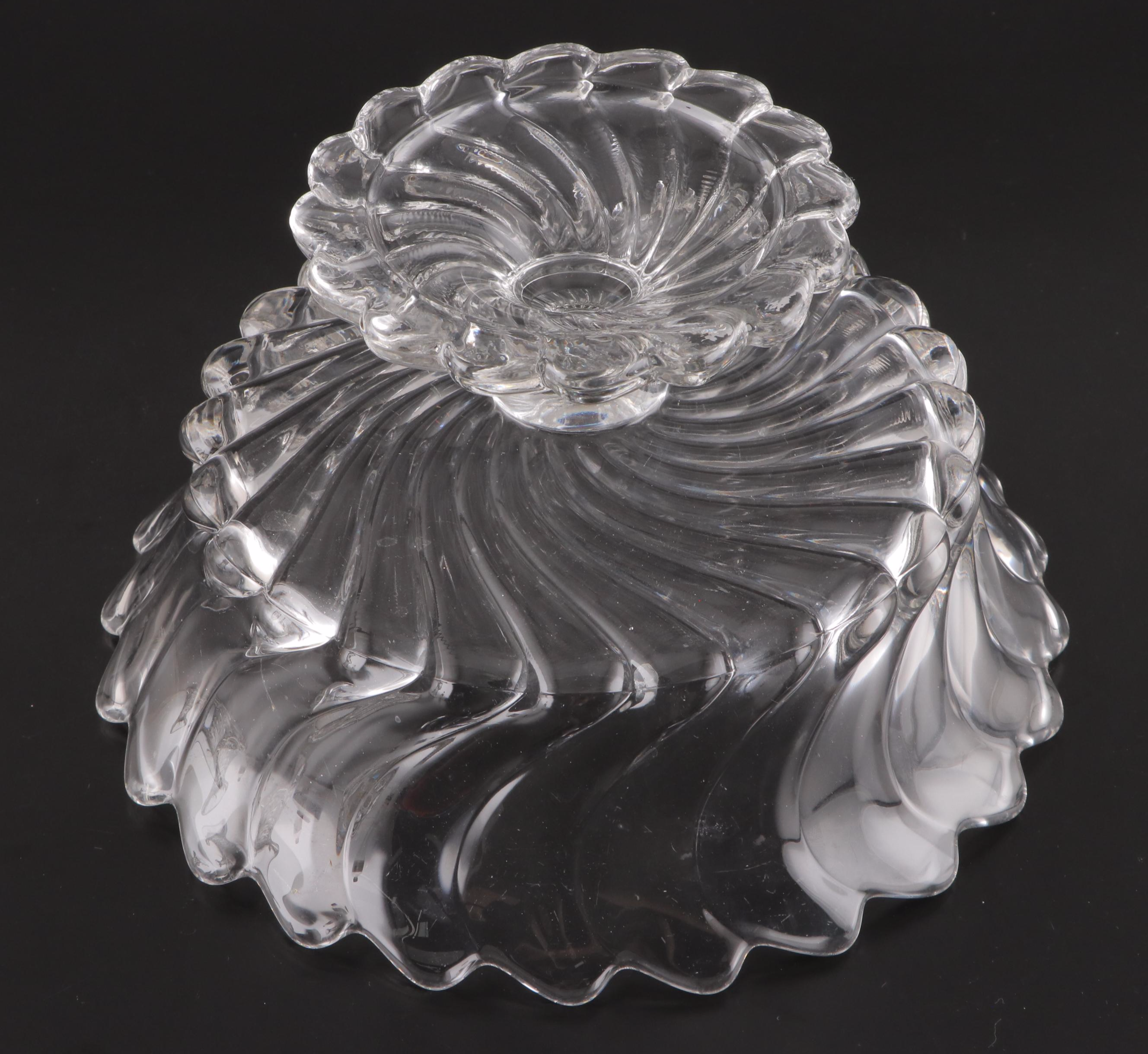 Pressed Glass Plume Pattern Compote and Etched Glass Punch Bowl