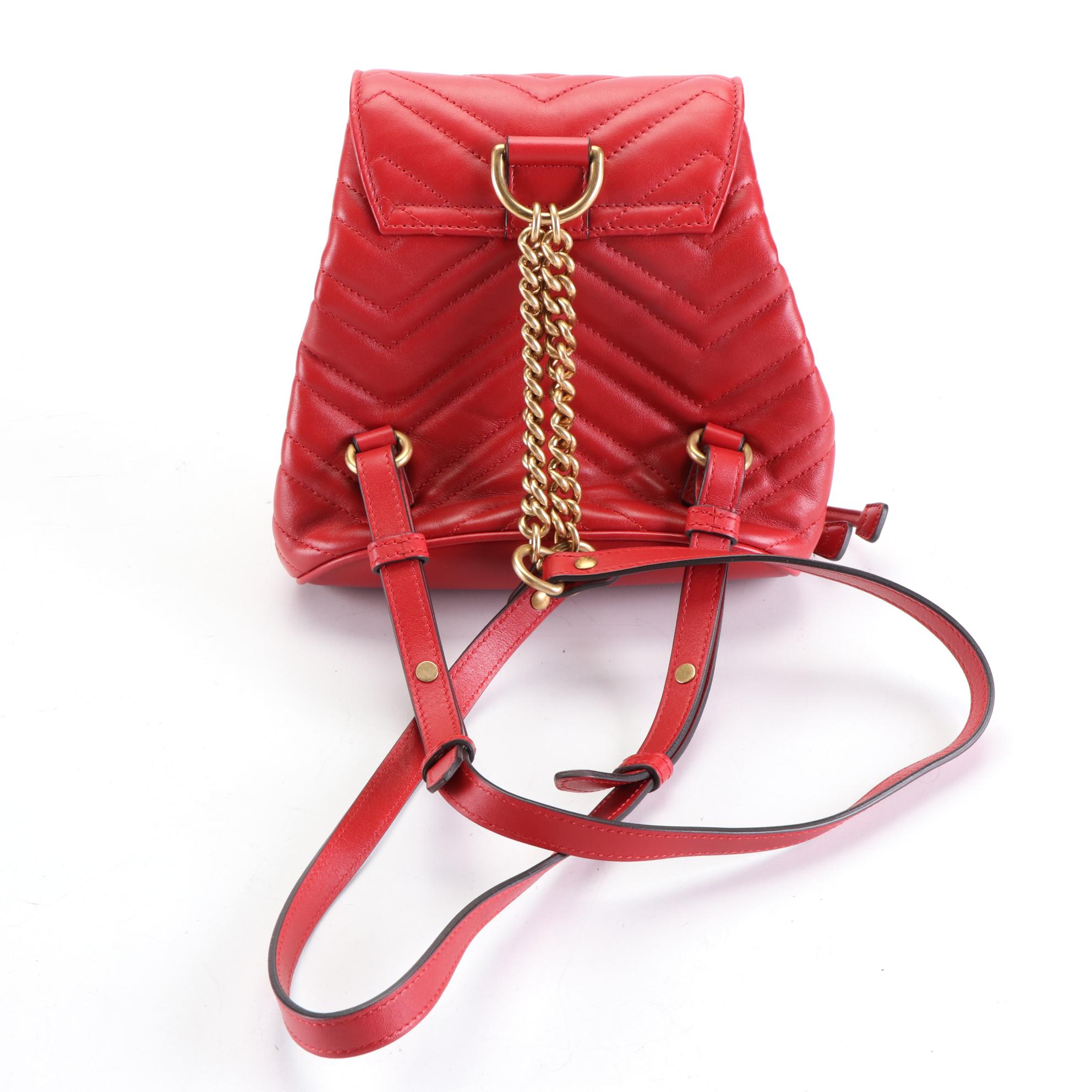 Gucci GG Marmont Backpack Purse in Chevron Matelassé Leather