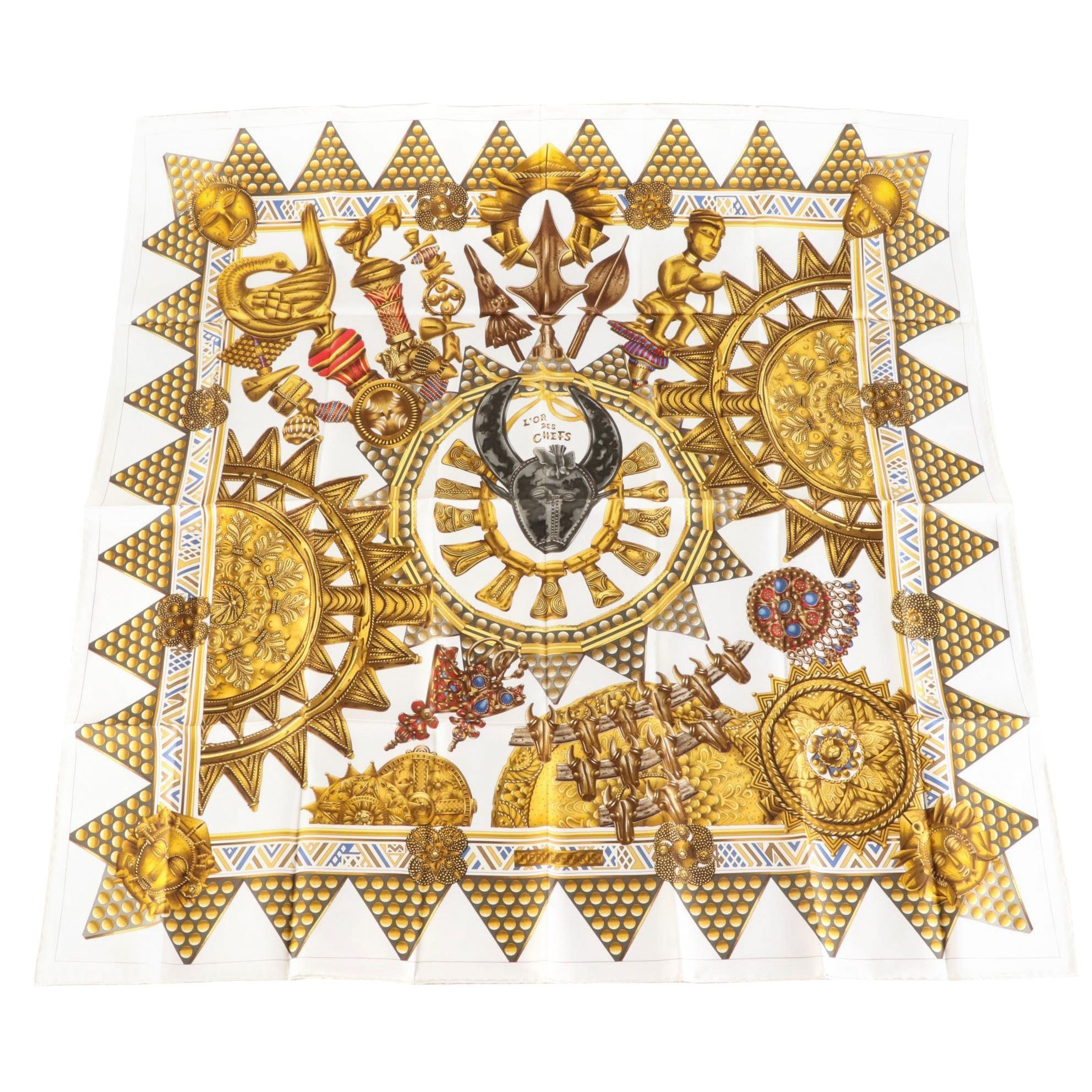 Hermès "L'or Des Chefs" Silk Twill Scarf 90