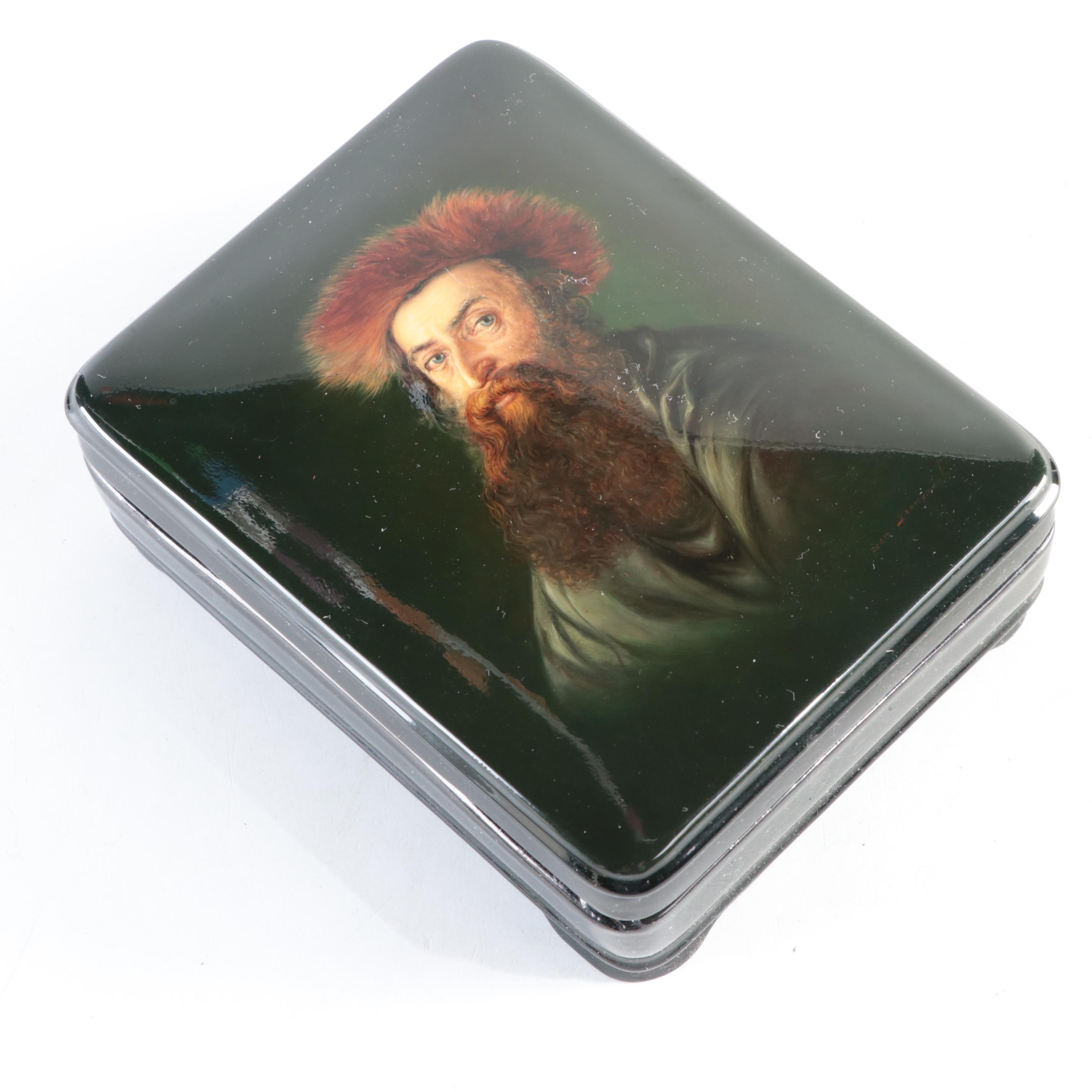 Russian Fedoskino "The Hasidic Jew" Lacquerware Box