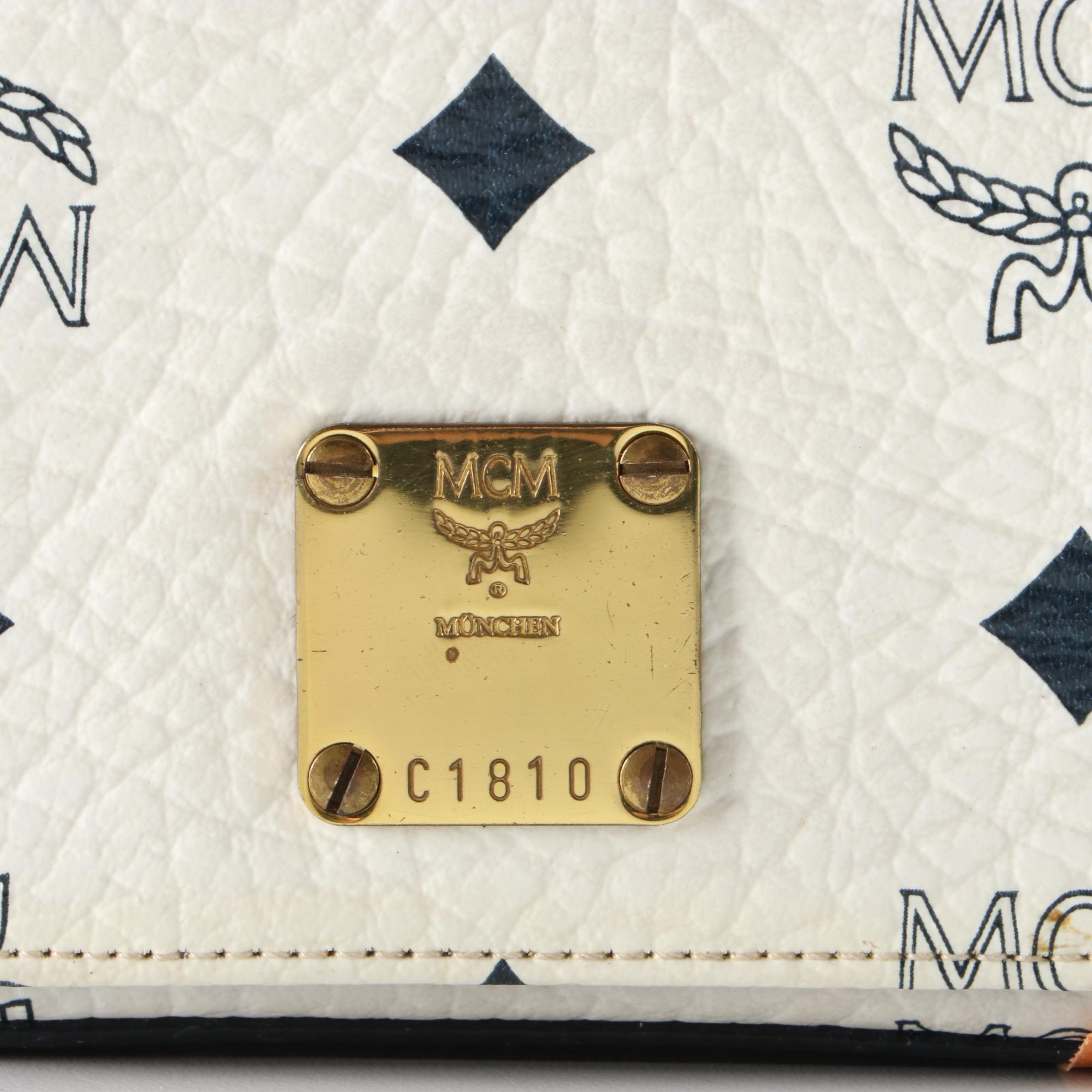 MCM Micro Crossbody Bag in White Visetos Monogram Canvas and Leather