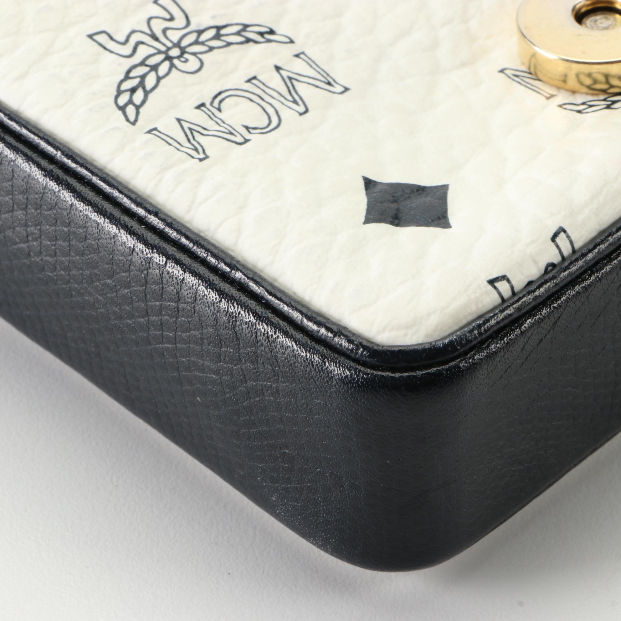 MCM Micro Crossbody Bag in White Visetos Monogram Canvas and Leather