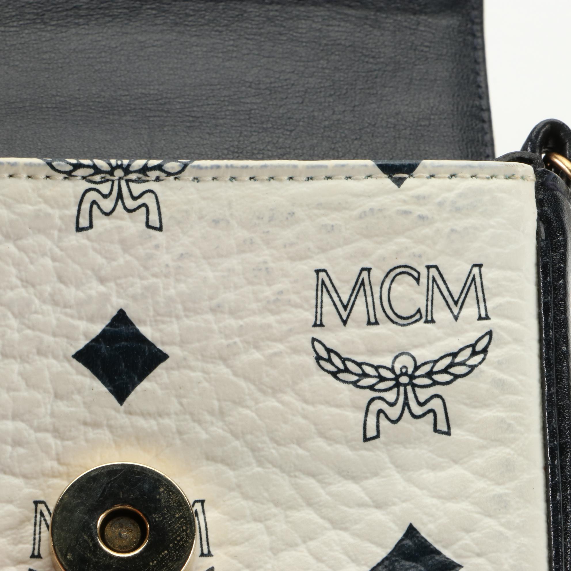MCM Micro Crossbody Bag in White Visetos Monogram Canvas and Leather