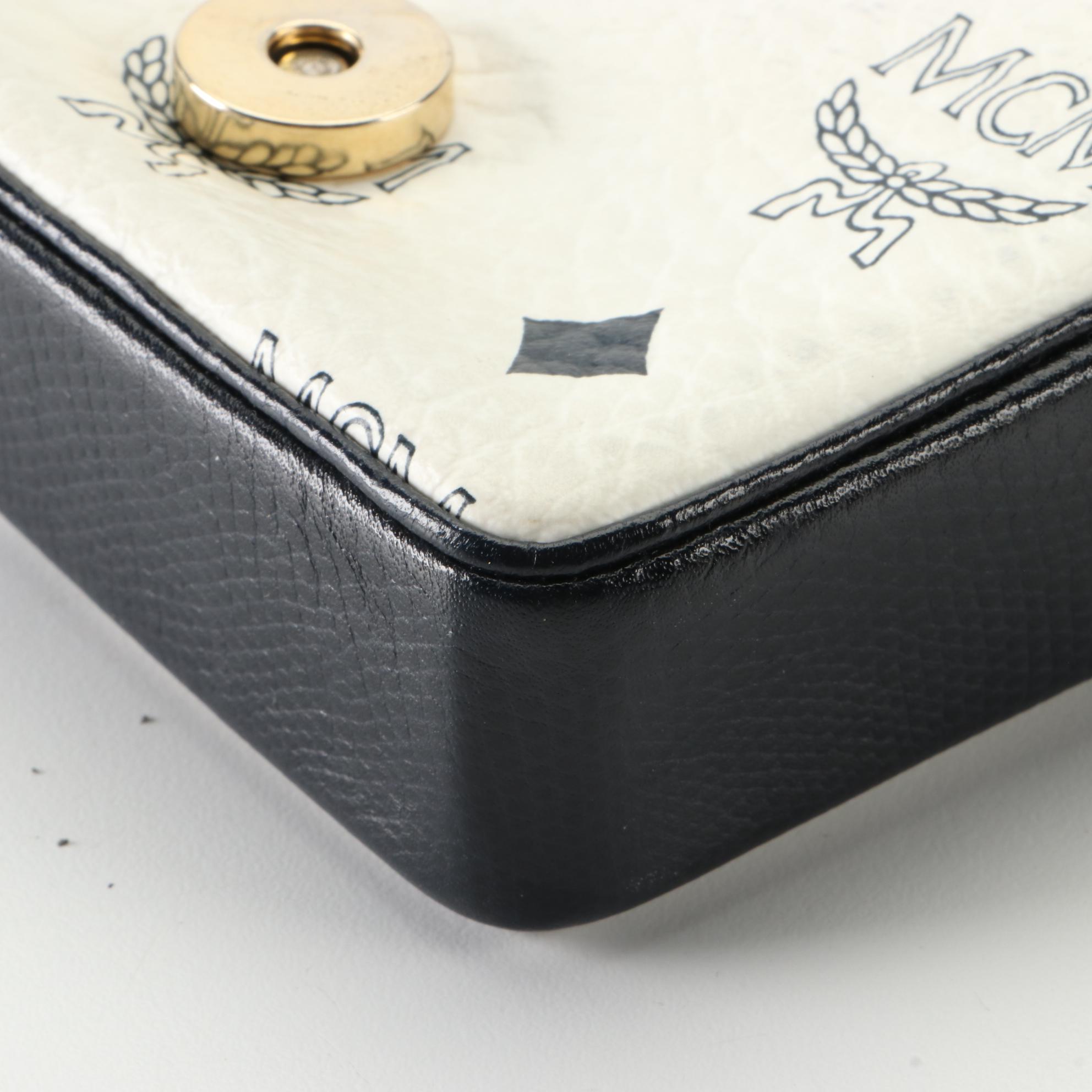 MCM Micro Crossbody Bag in White Visetos Monogram Canvas and Leather