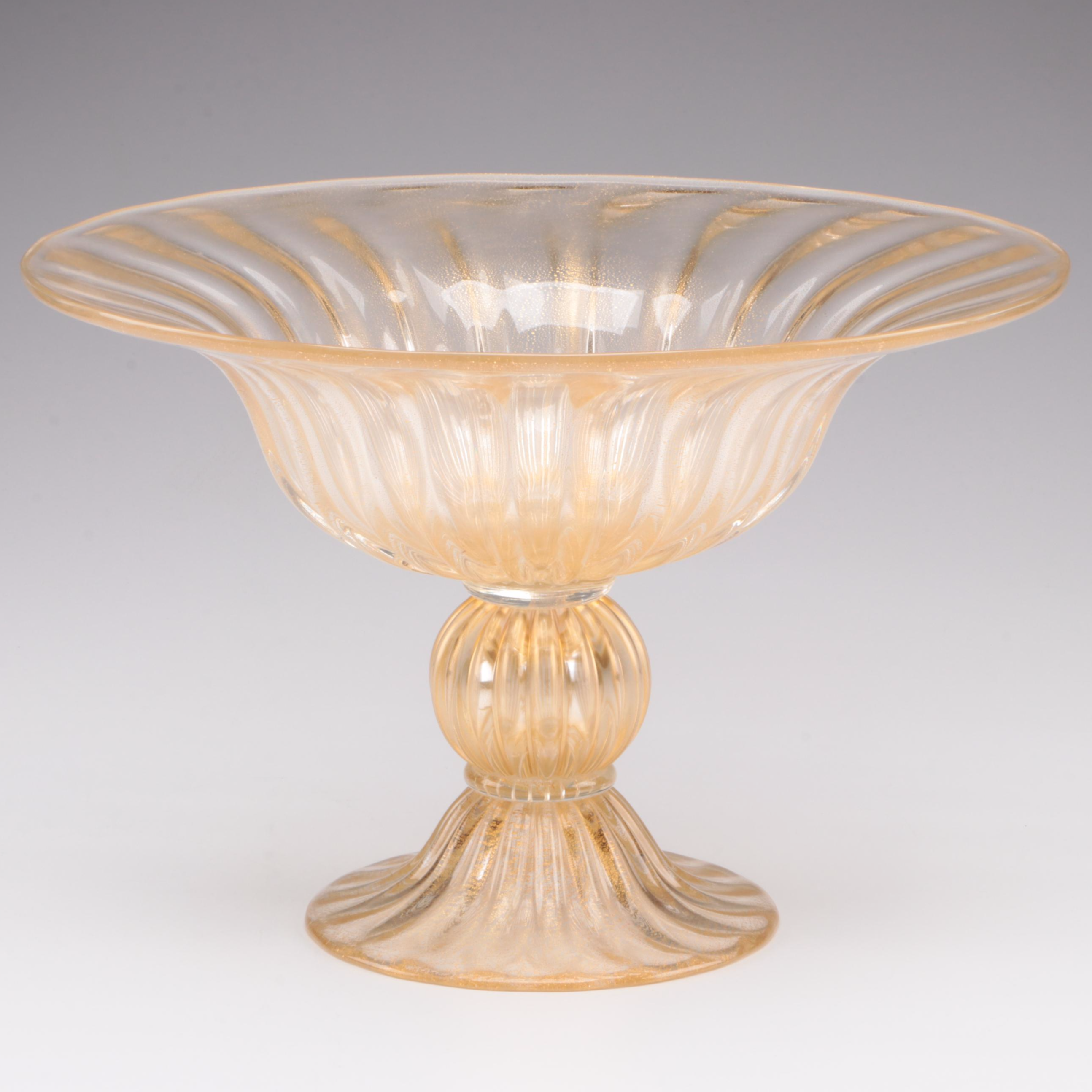 Zora Murano Avventurina Glass Compote