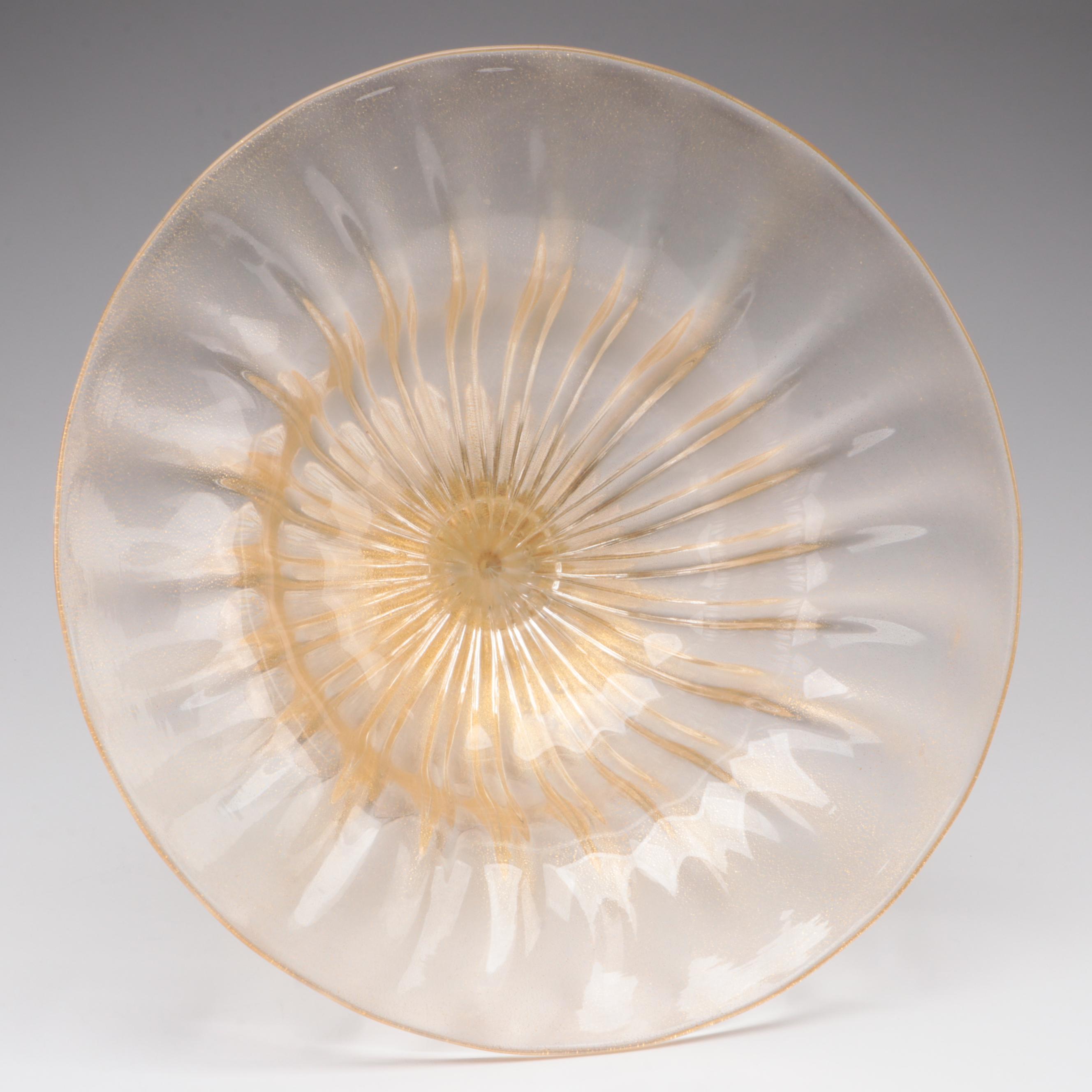 Zora Murano Avventurina Glass Compote