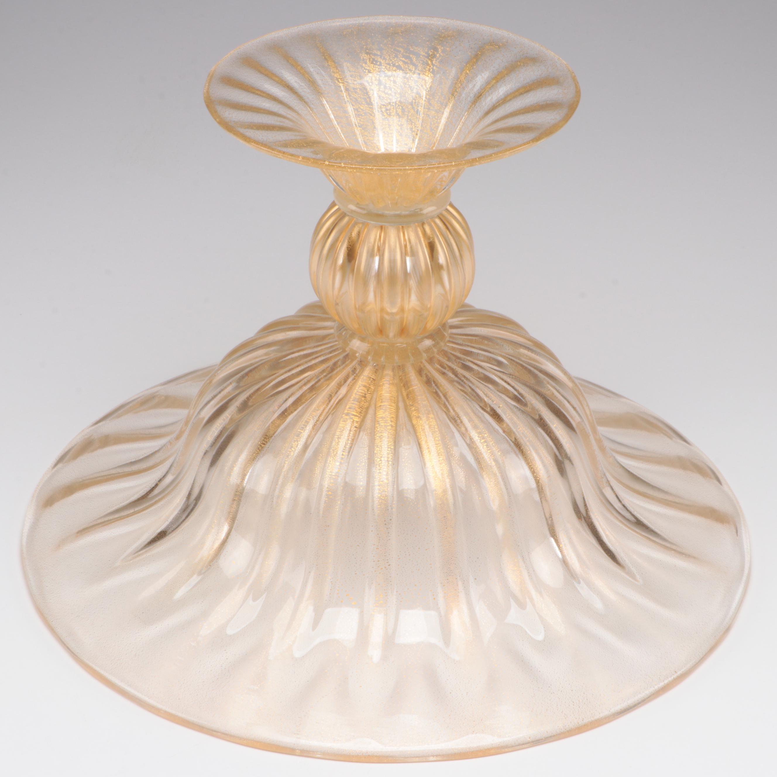 Zora Murano Avventurina Glass Compote