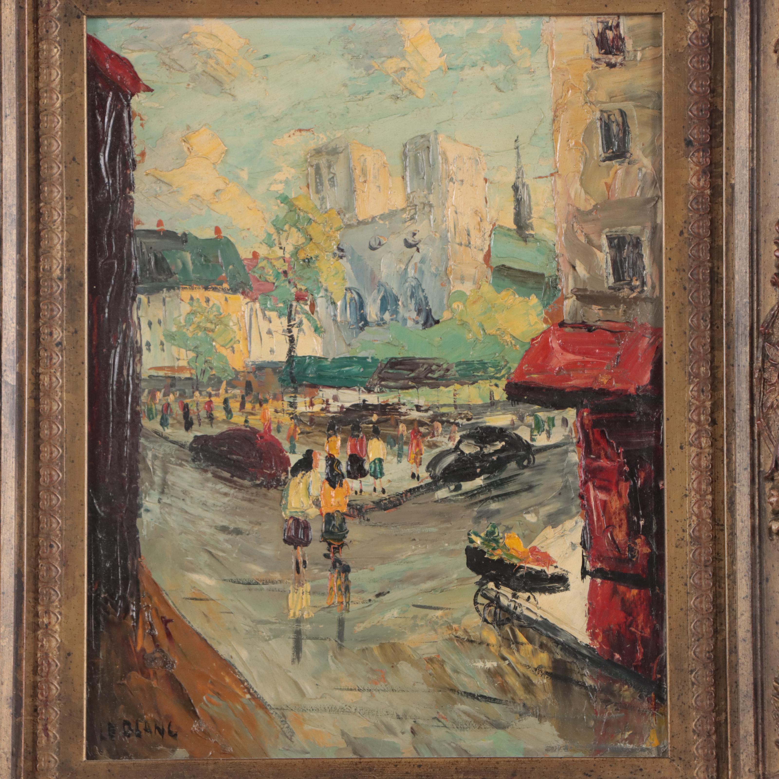 Leblanc Impressionist Style Oil Painting of Street Scene, Mid-20th Century