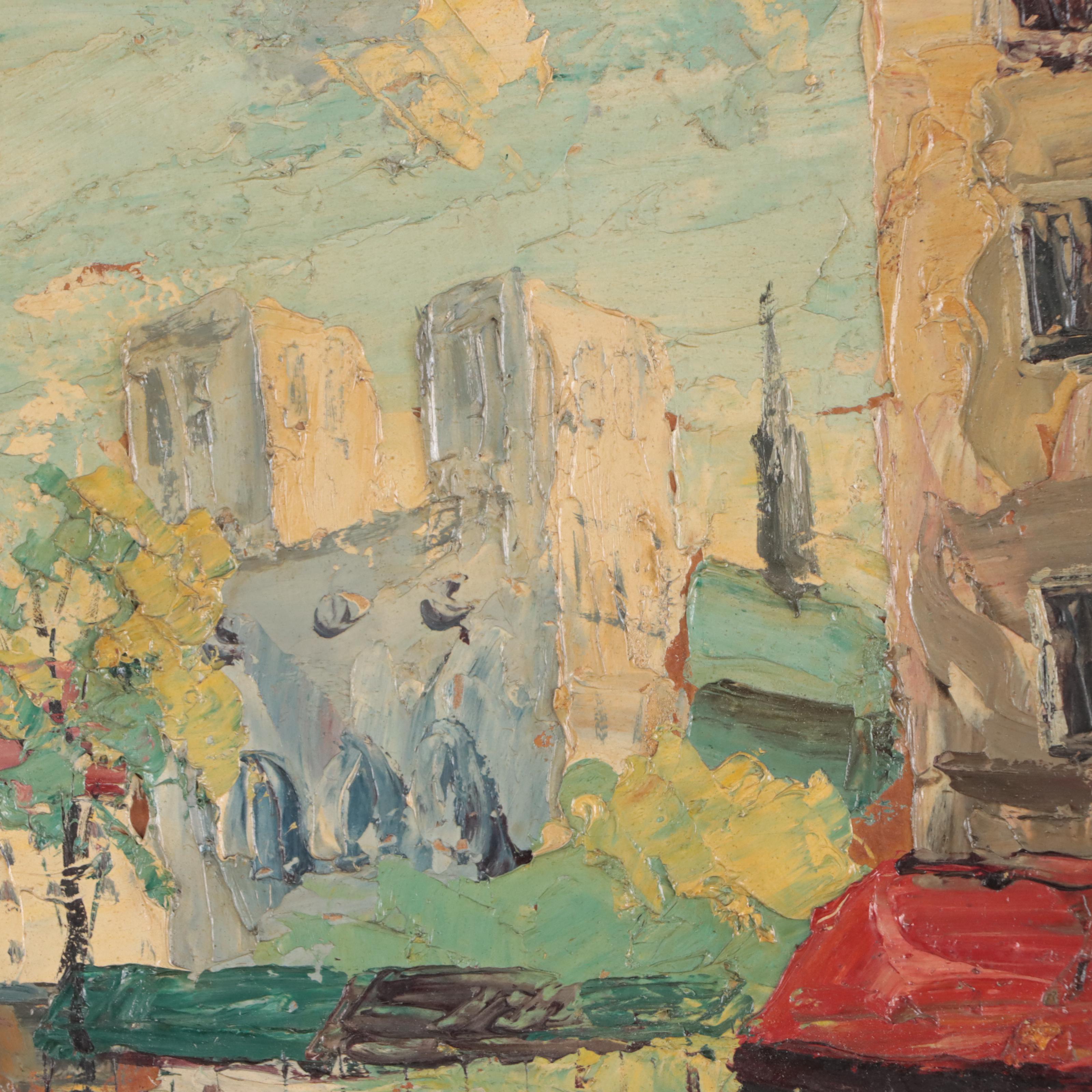 Leblanc Impressionist Style Oil Painting of Street Scene, Mid-20th Century