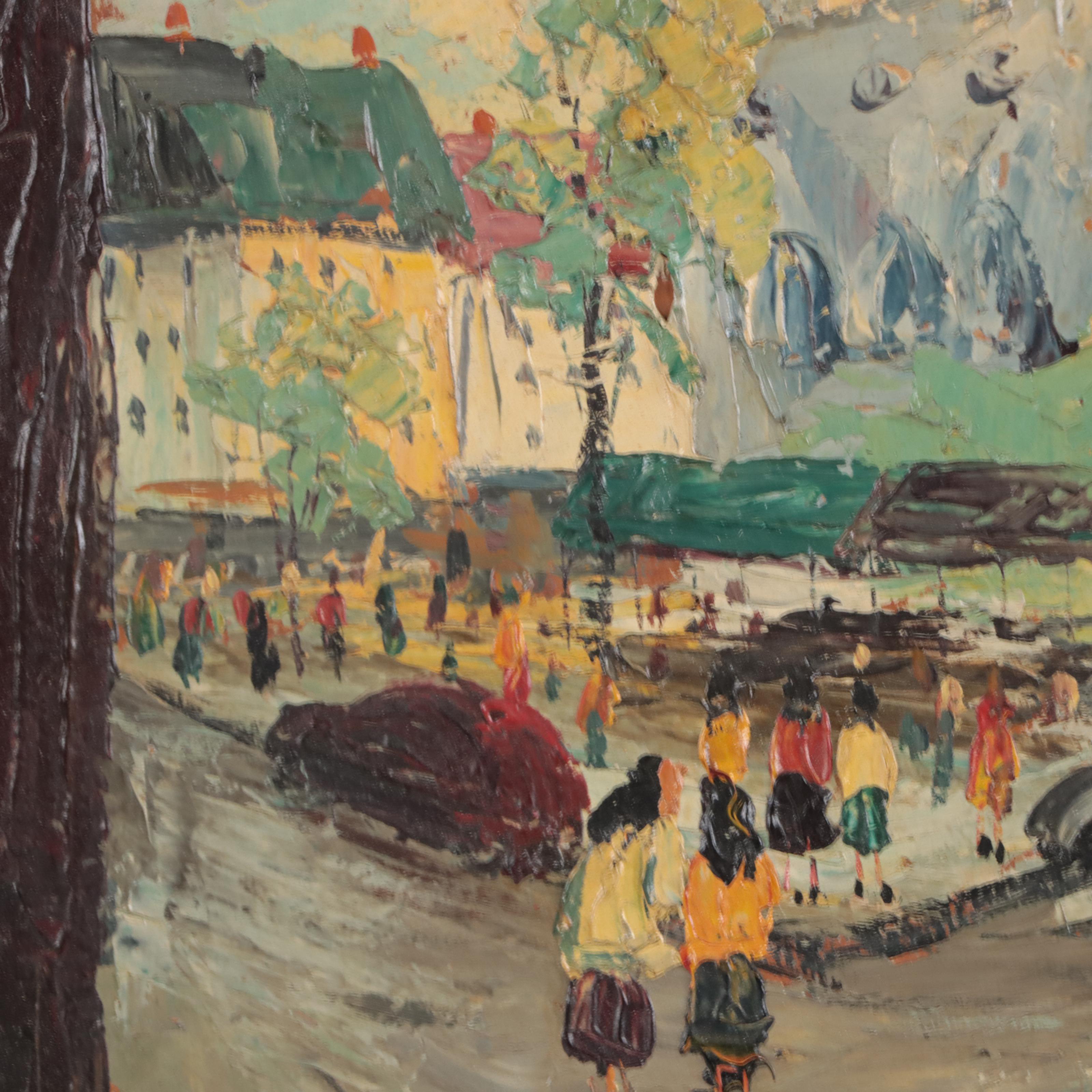 Leblanc Impressionist Style Oil Painting of Street Scene, Mid-20th Century