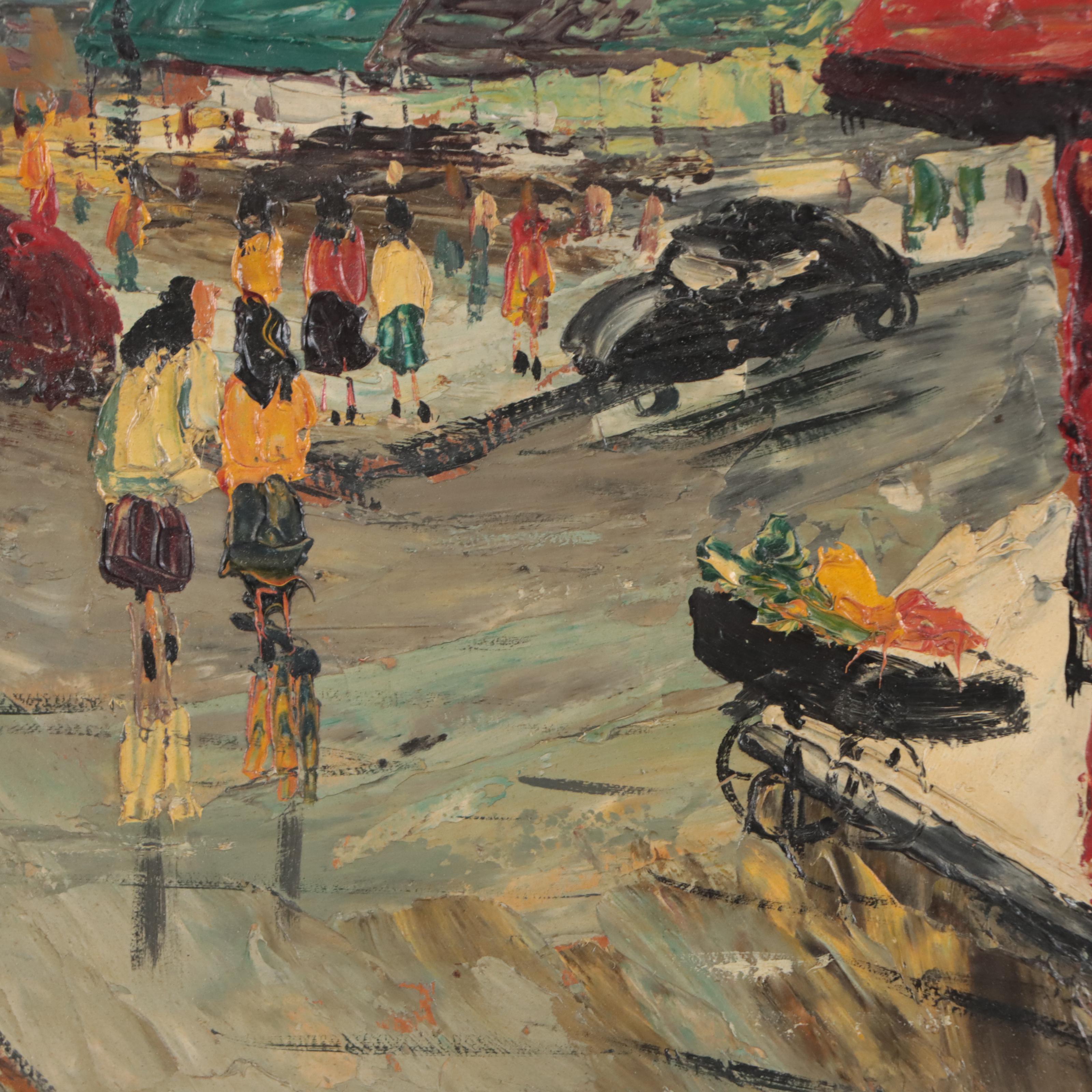 Leblanc Impressionist Style Oil Painting of Street Scene, Mid-20th Century