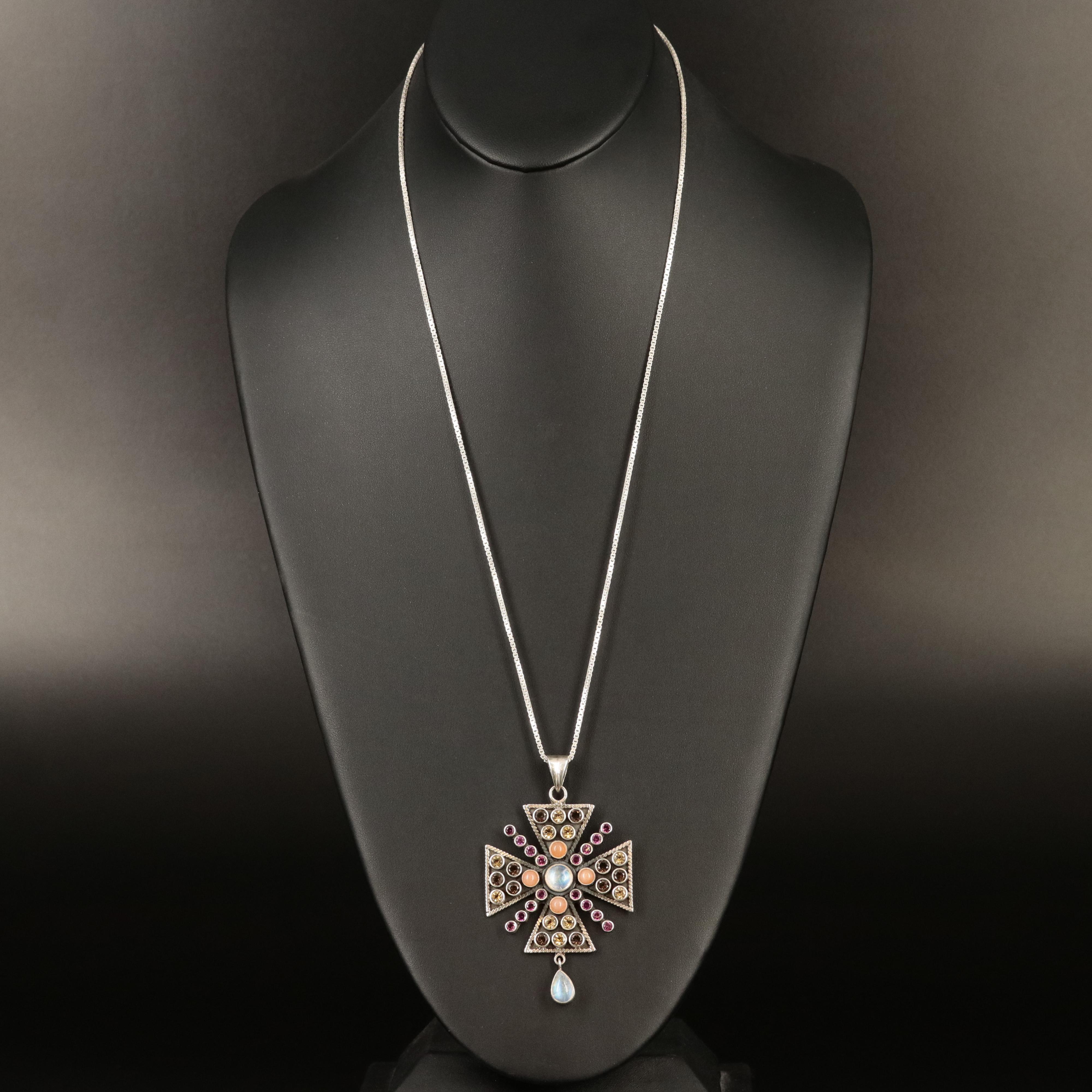 Nicky Butler Maltese Cross Including Moonstone, Rhodolite Garnet and Citrine