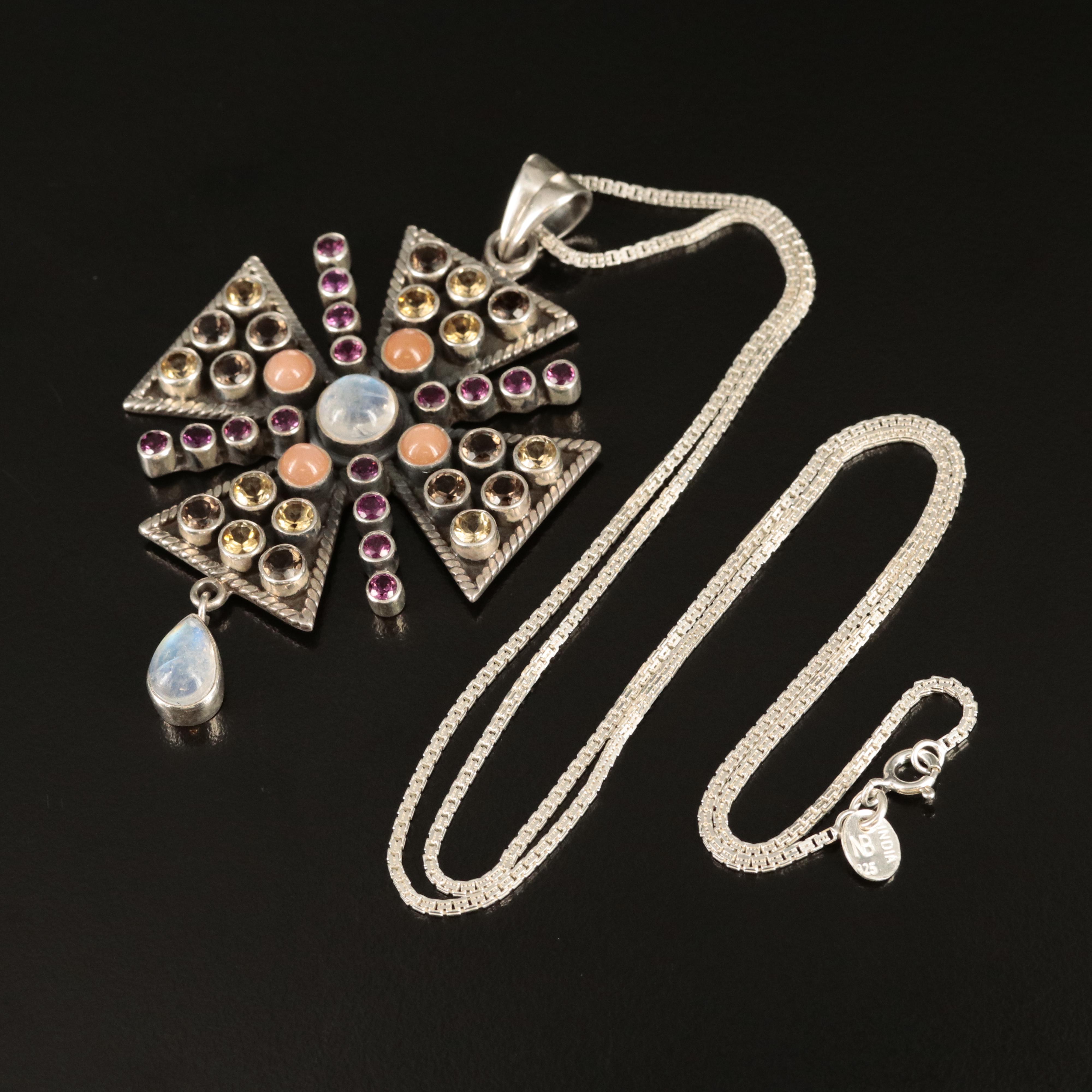 Nicky Butler Maltese Cross Including Moonstone, Rhodolite Garnet and Citrine
