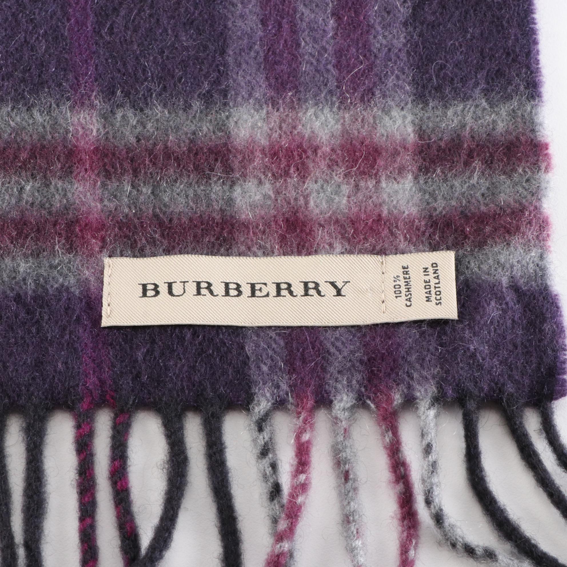 Burberry Check Purple Cashmere Scarf