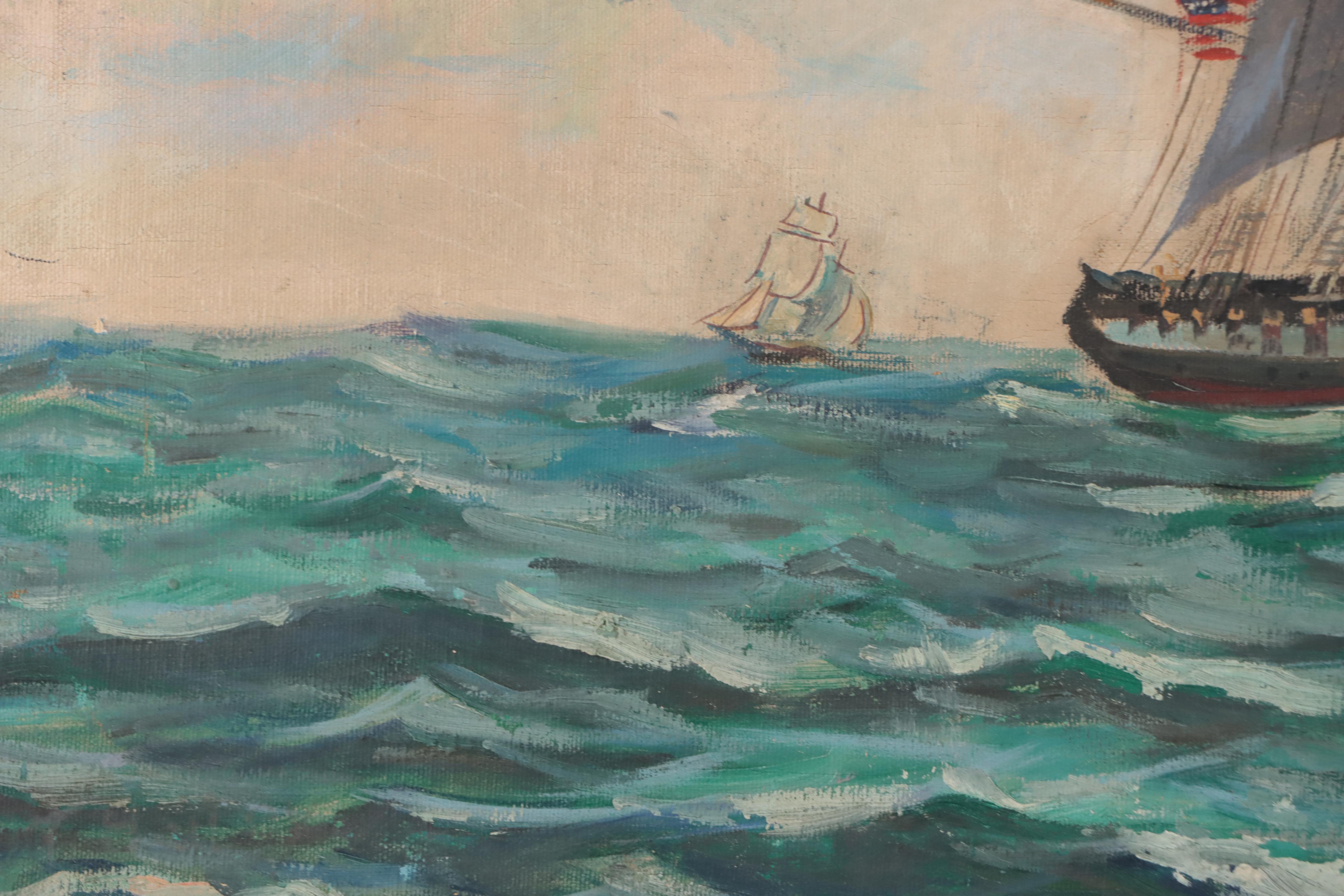 Nautical Oil Painting "Ship Preistley," Circa 1900