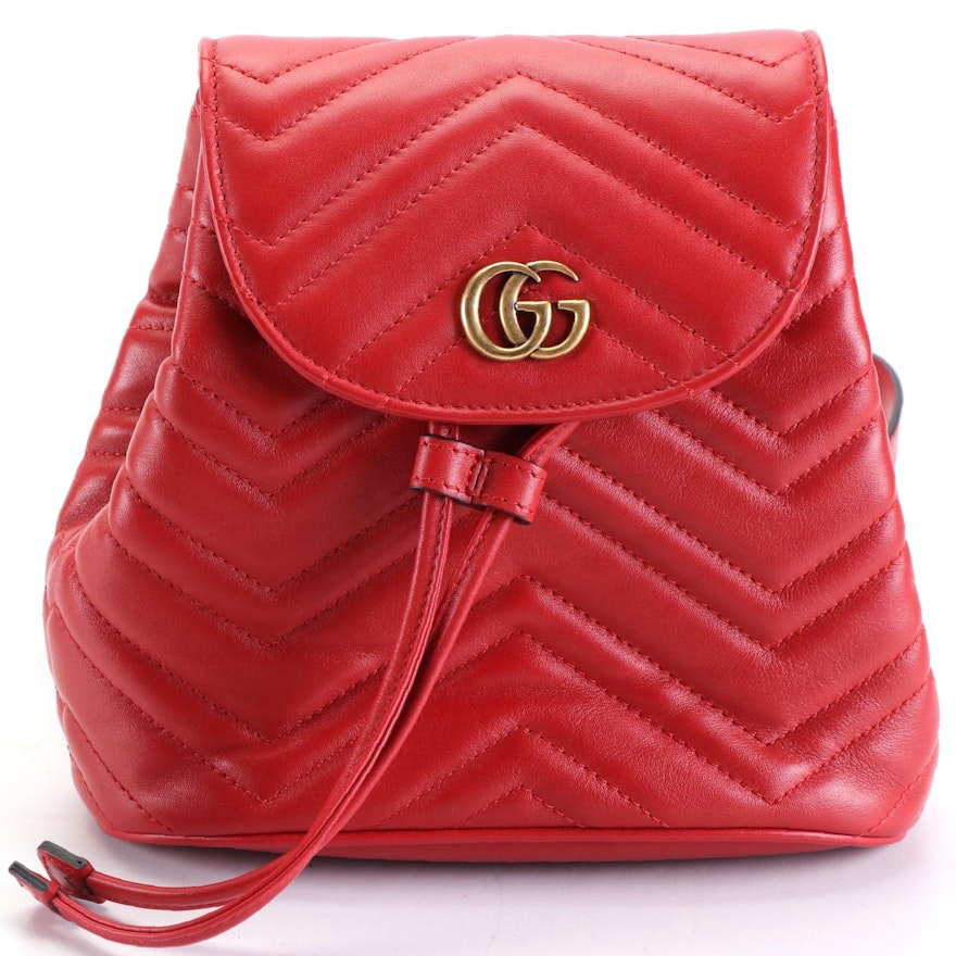 Gucci GG Marmont Backpack Purse in Chevron Matelassé Leather