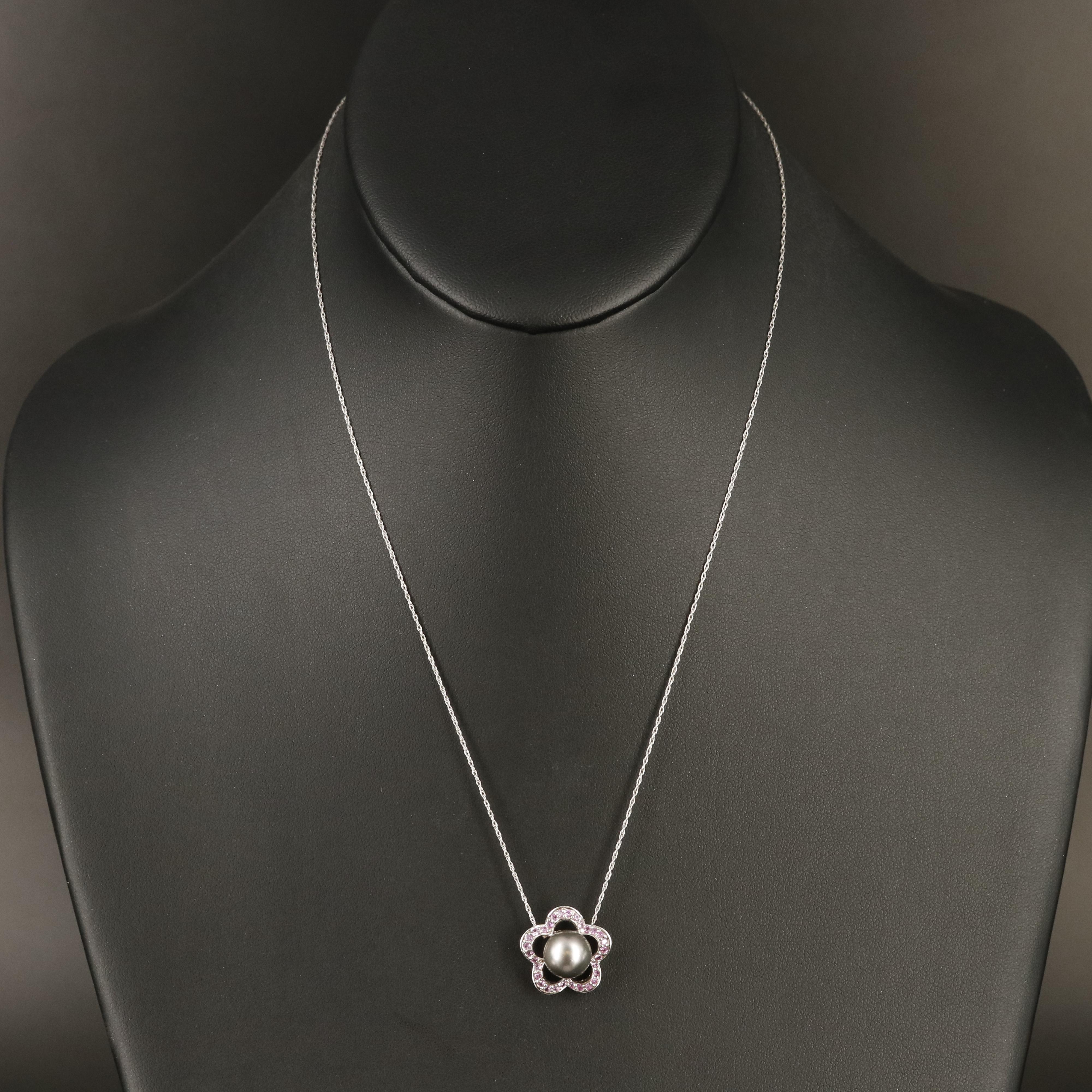 14K Pearl and Sapphire Pendant Necklace