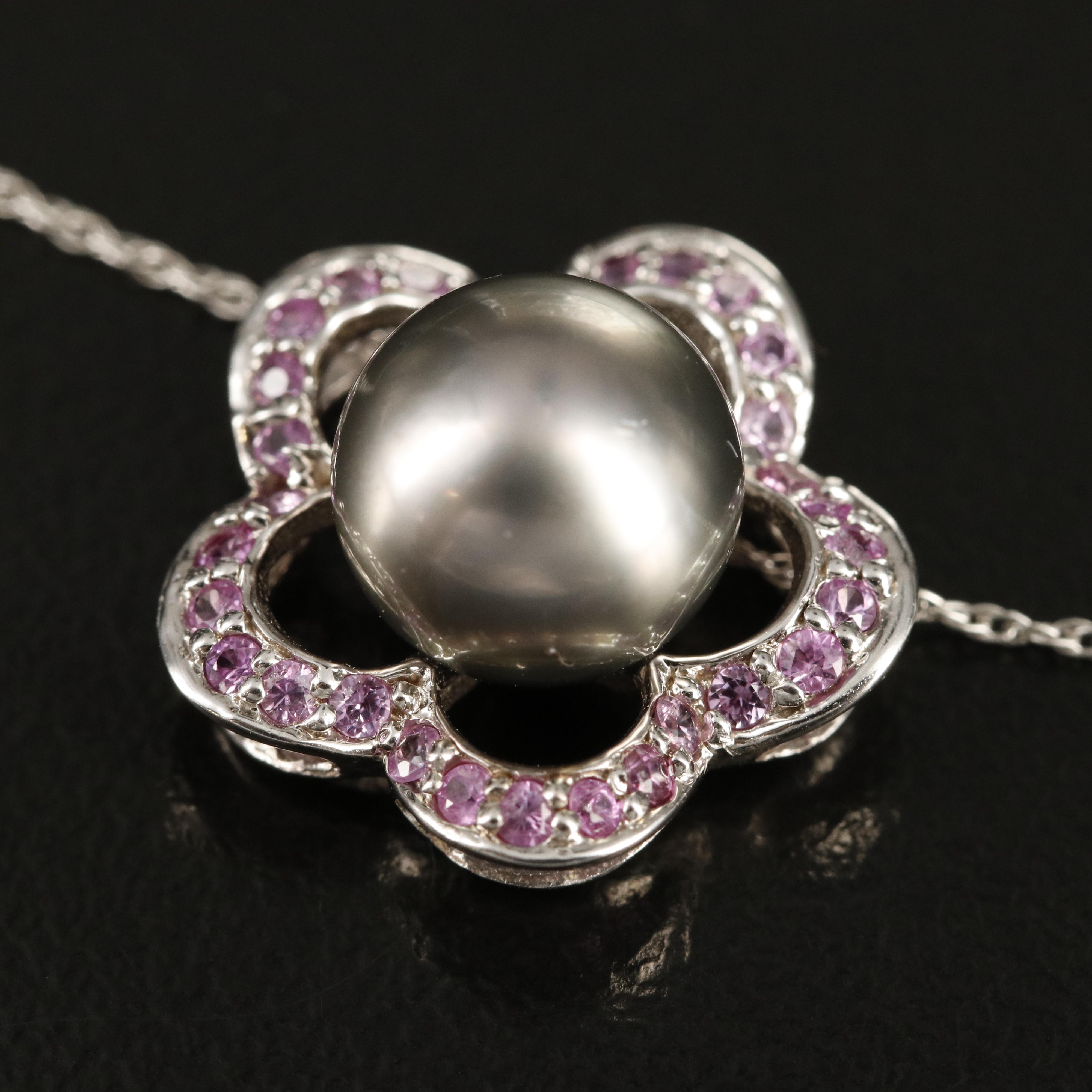 14K Pearl and Sapphire Pendant Necklace
