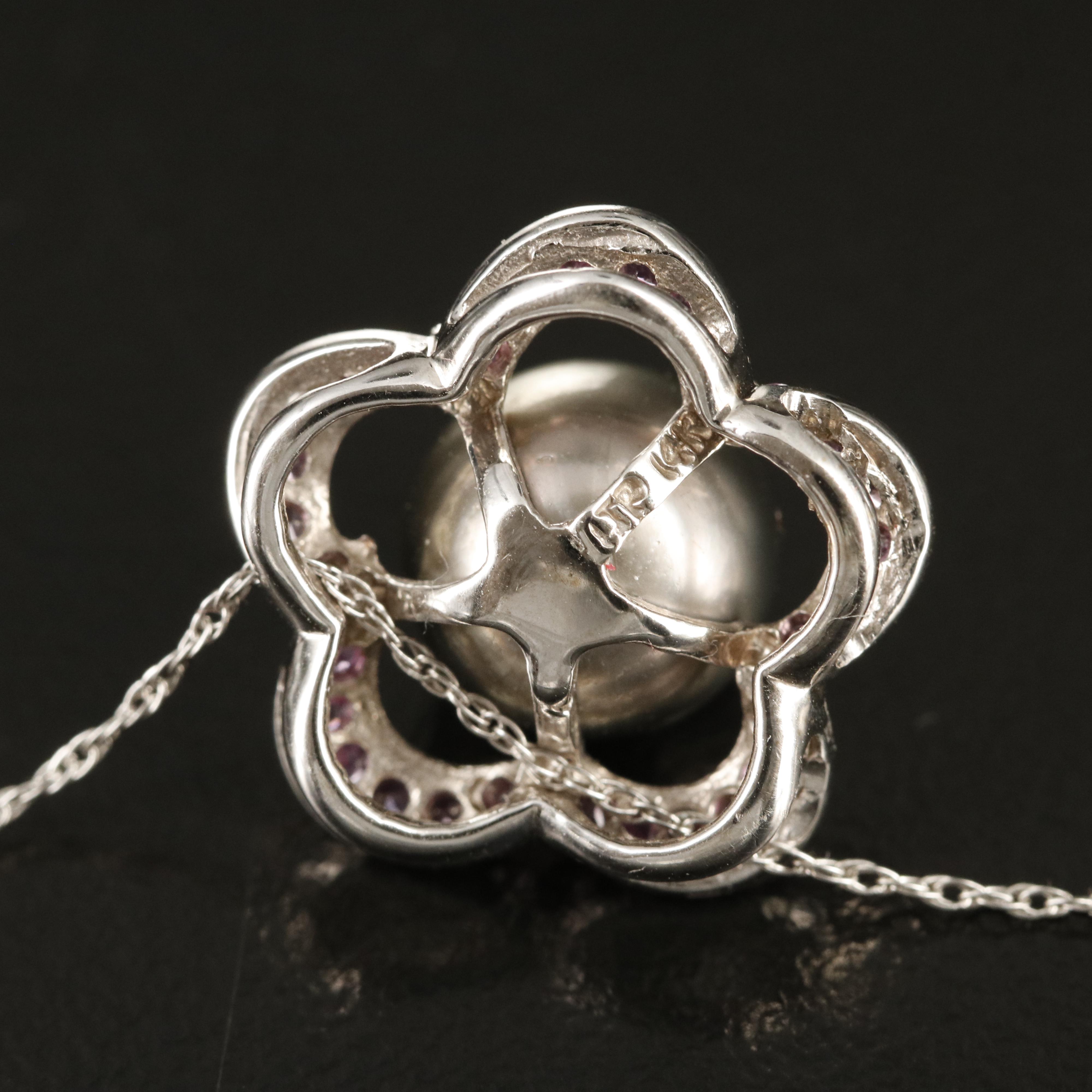 14K Pearl and Sapphire Pendant Necklace