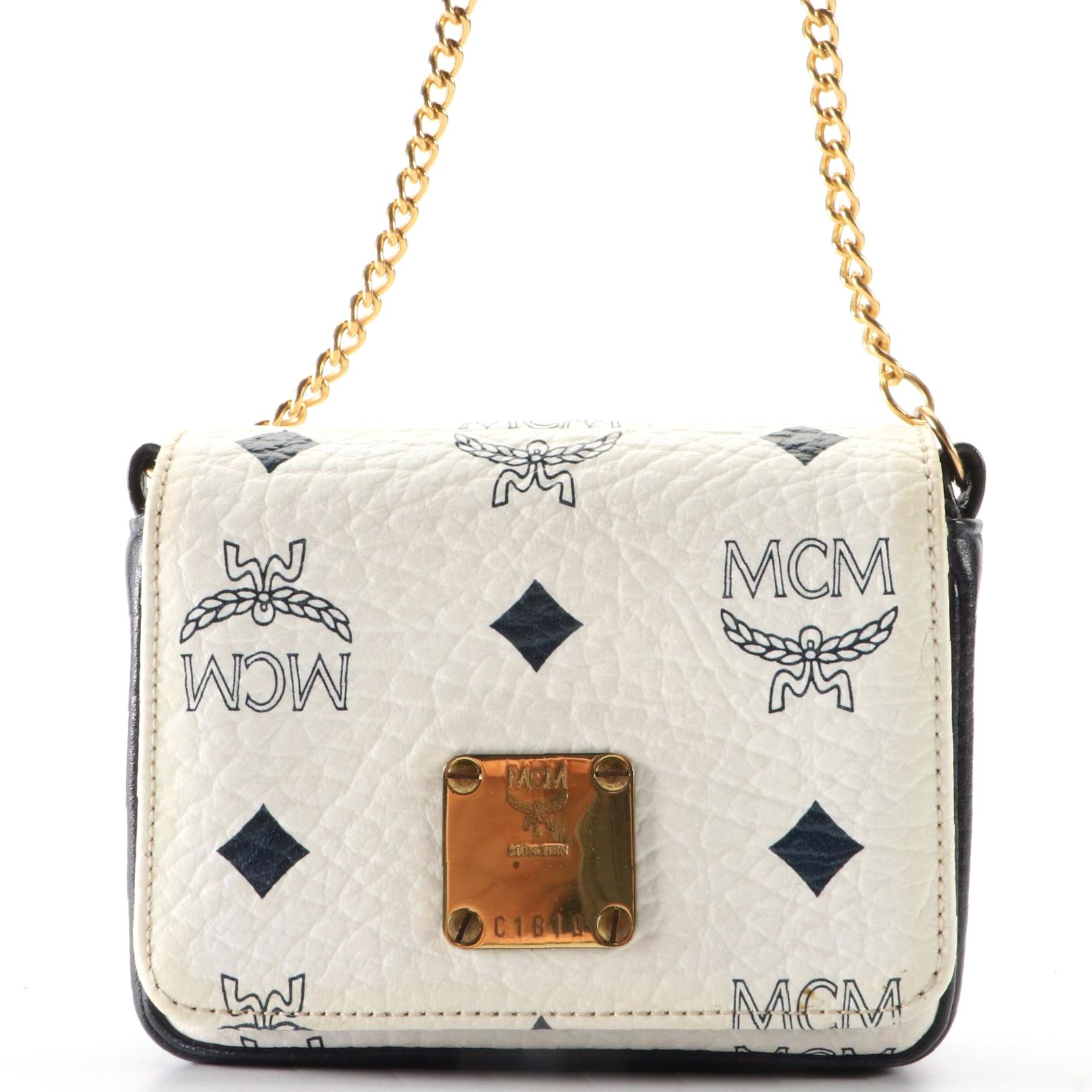 MCM Micro Crossbody Bag in White Visetos Monogram Canvas and Leather