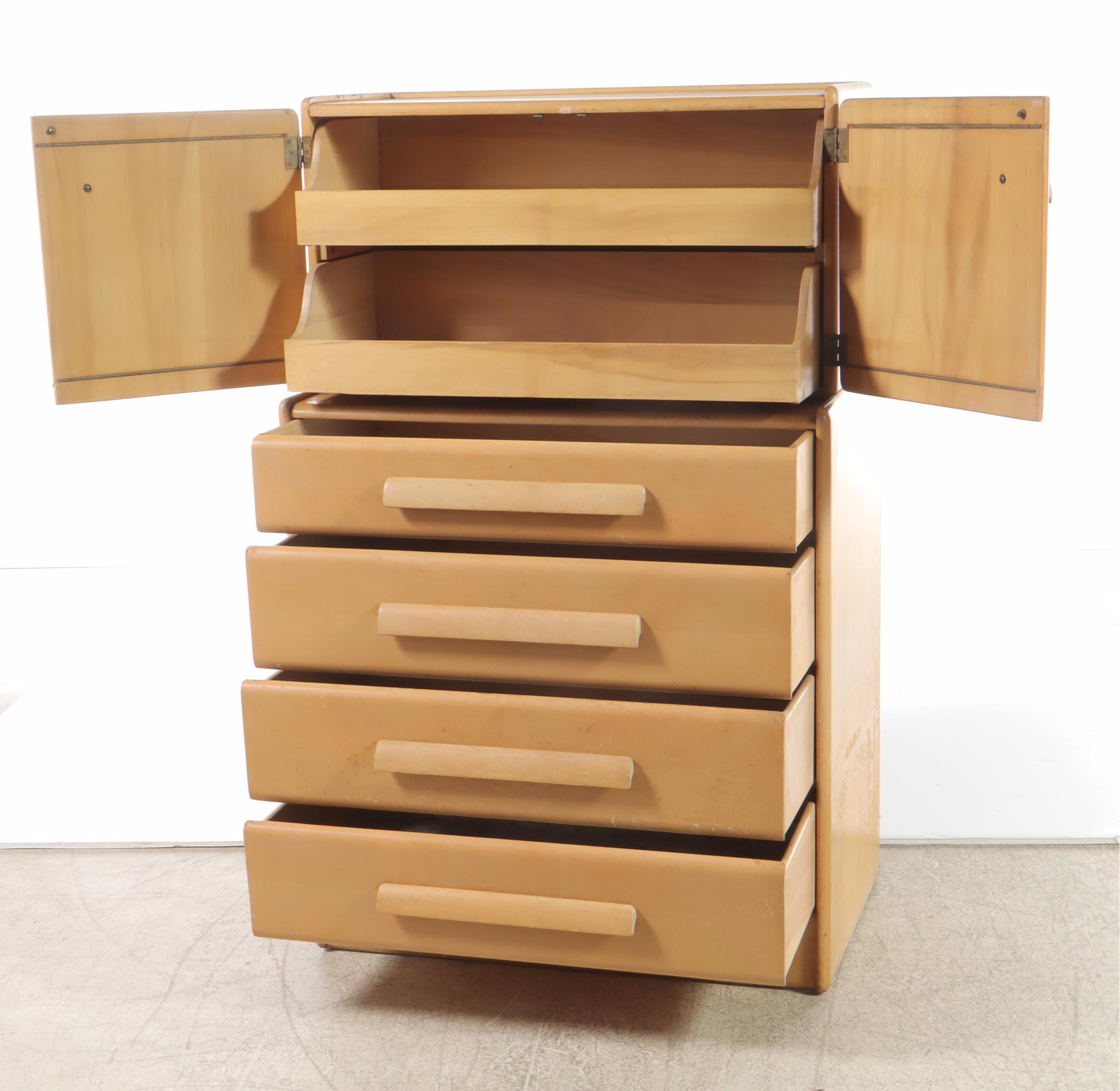 Heywood-Wakefield Mid Century Modern Chest-on-Chest in Bleached Finish