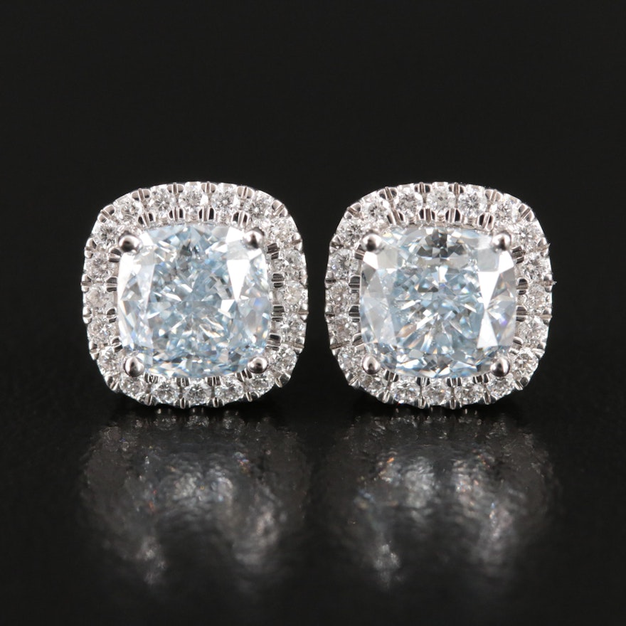 14K 3.78 CTW Lab Grown Diamond Halo Stud Earrings