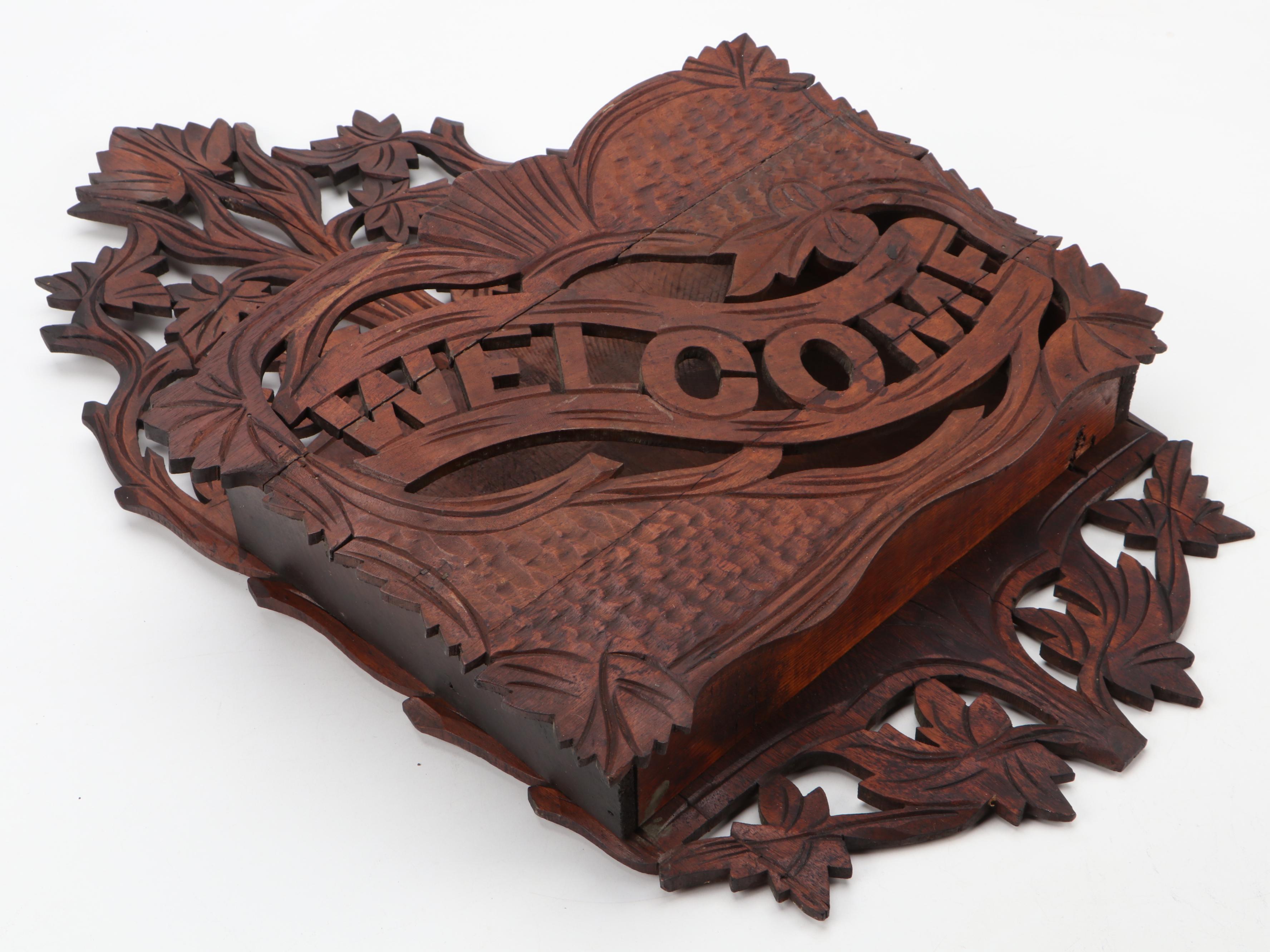 Victorian Carved and Pierced Walnut Wall Pocket, Late 19th/ Early 20th Century