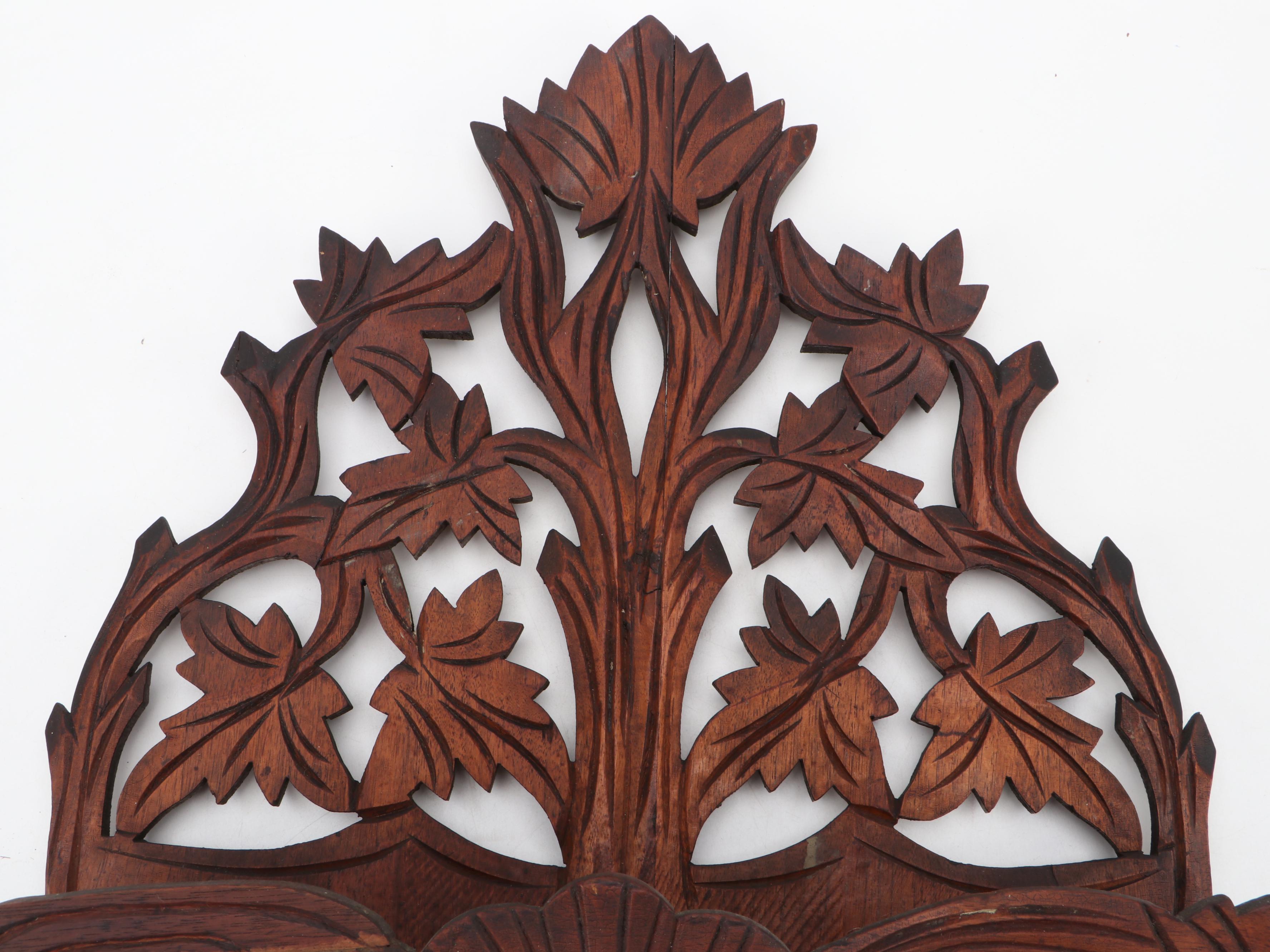 Victorian Carved and Pierced Walnut Wall Pocket, Late 19th/ Early 20th Century