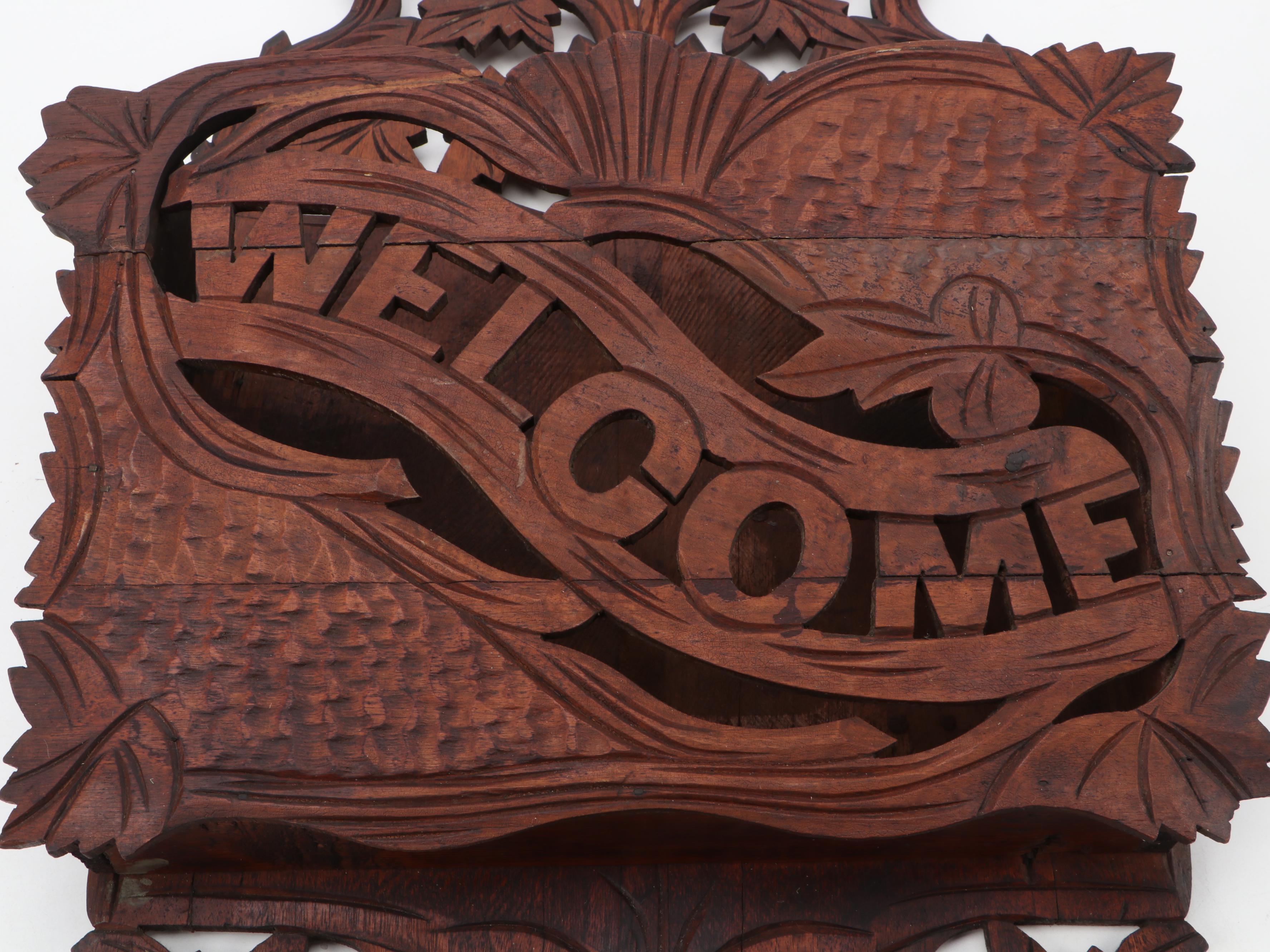 Victorian Carved and Pierced Walnut Wall Pocket, Late 19th/ Early 20th Century