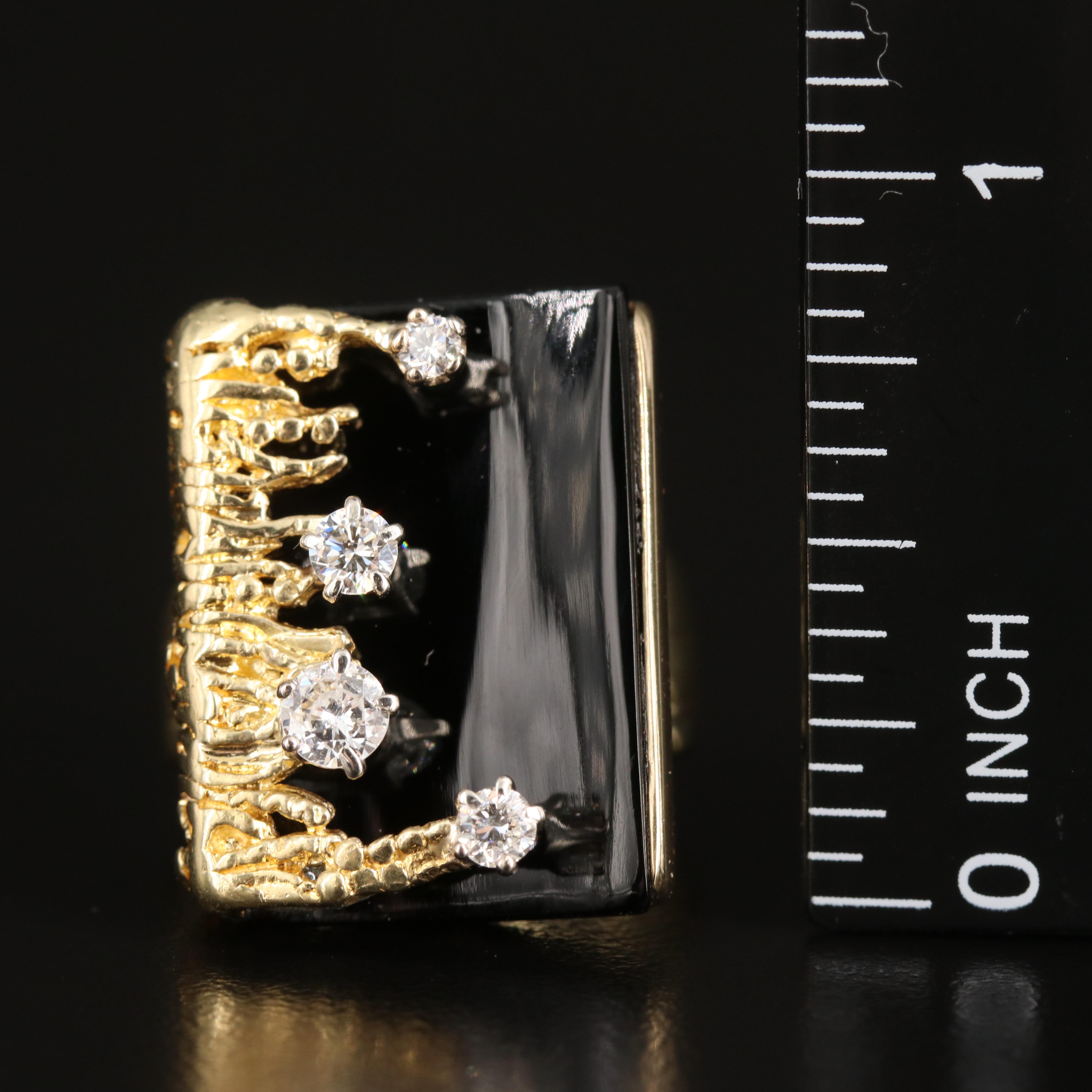 18K Black Onyx and Diamond Asymmetrical Ring