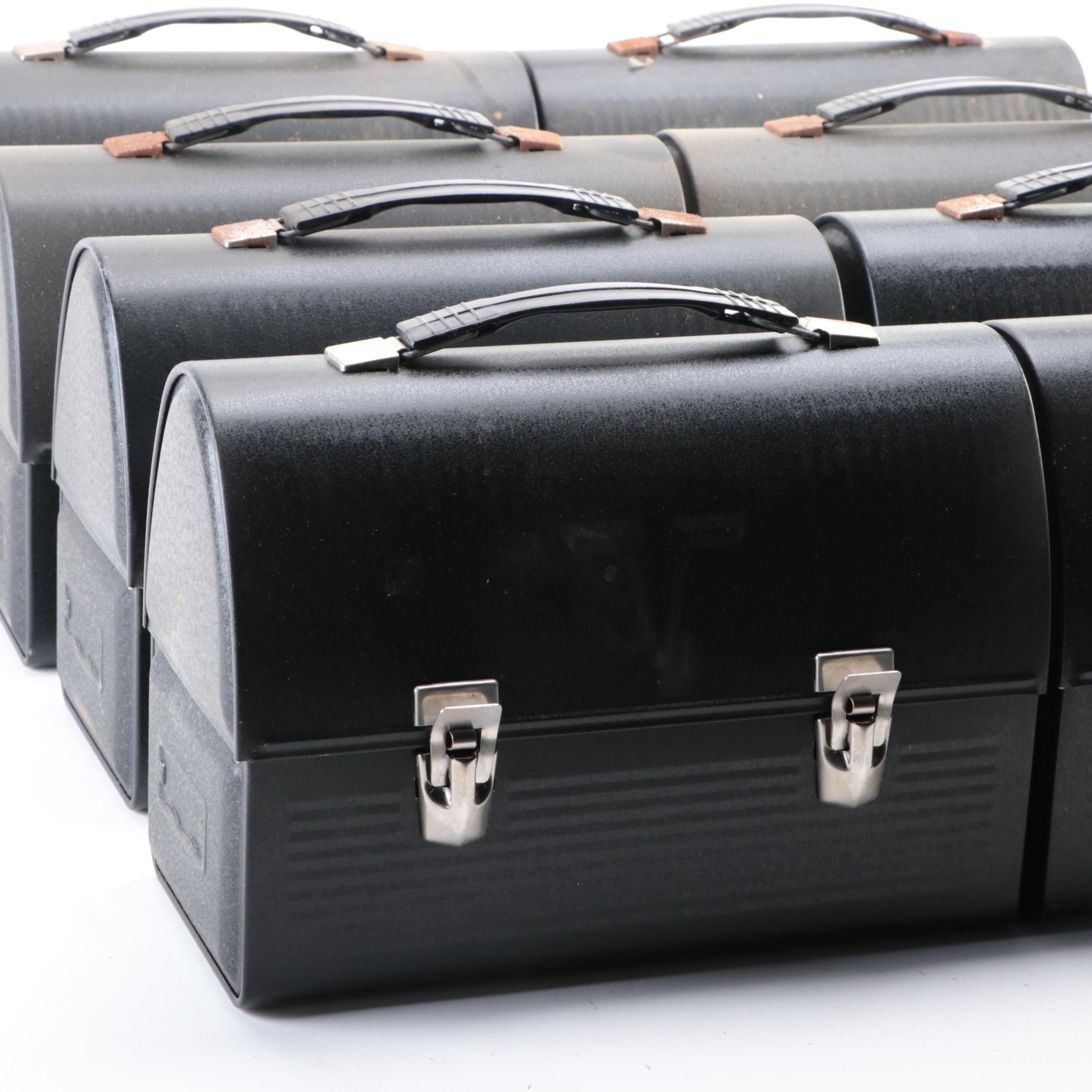 Thermos Matte Black Metal Workman's Lunchboxes, Mid to Late 20th Century