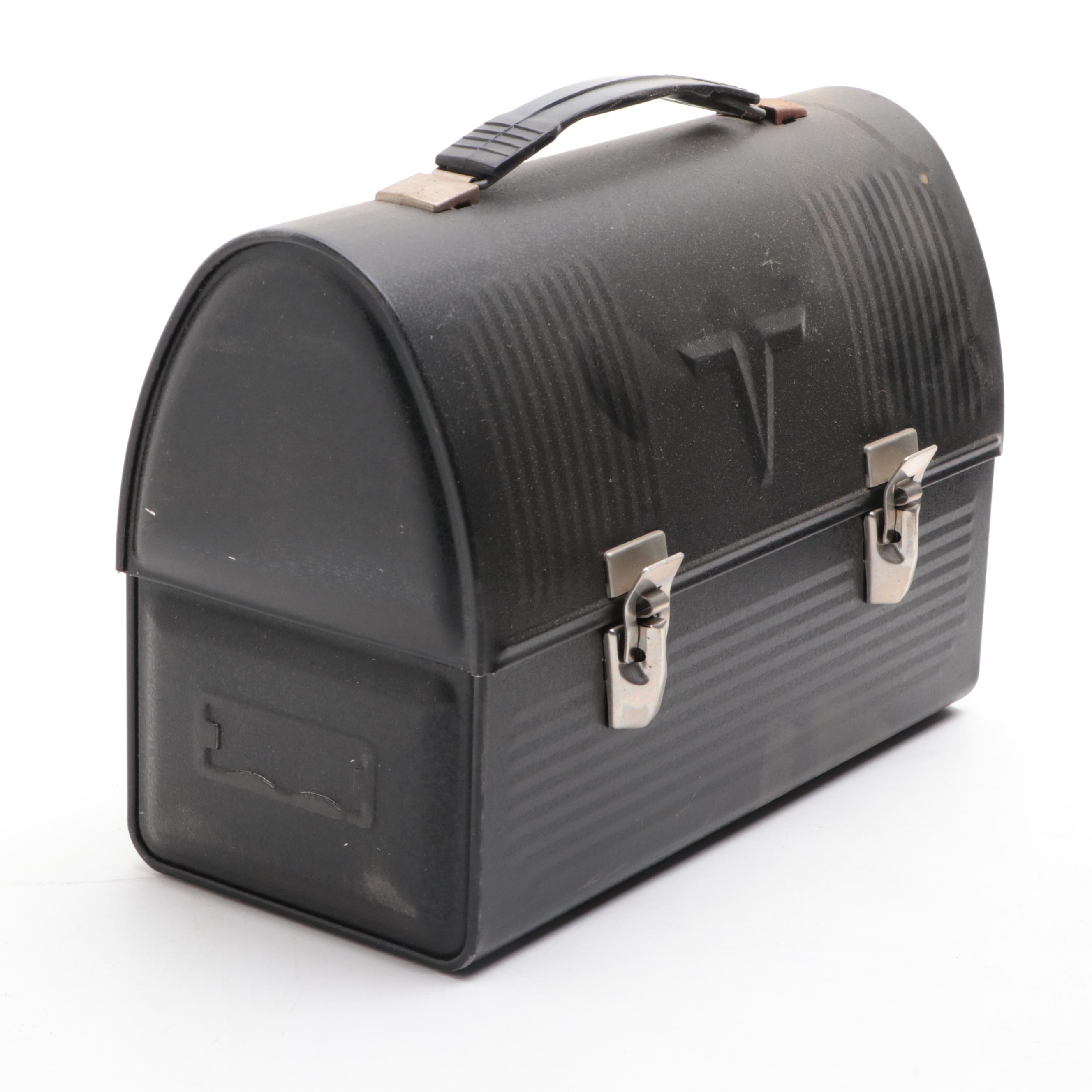 Thermos Matte Black Metal Workman's Lunchboxes, Mid to Late 20th Century