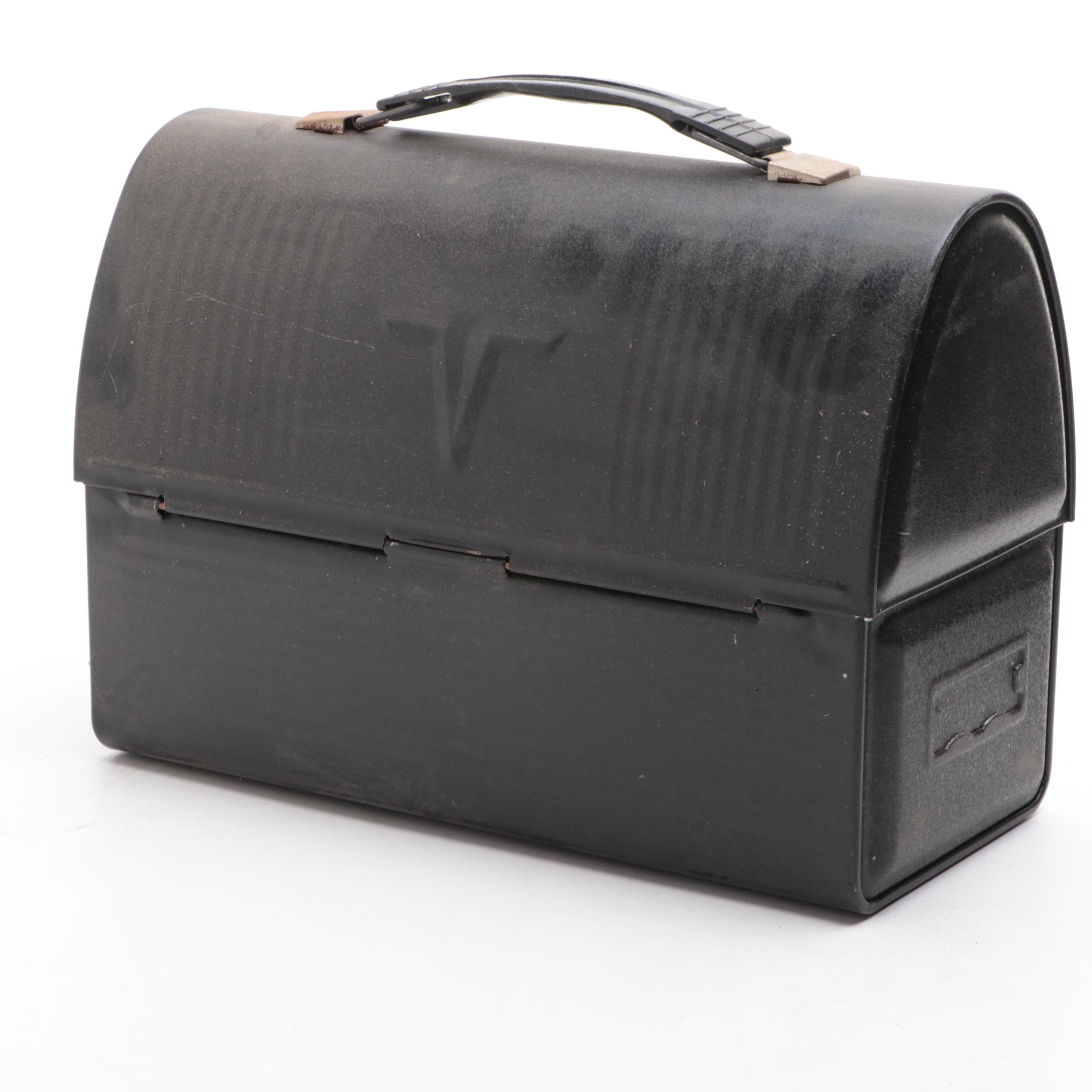 Thermos Matte Black Metal Workman's Lunchboxes, Mid to Late 20th Century