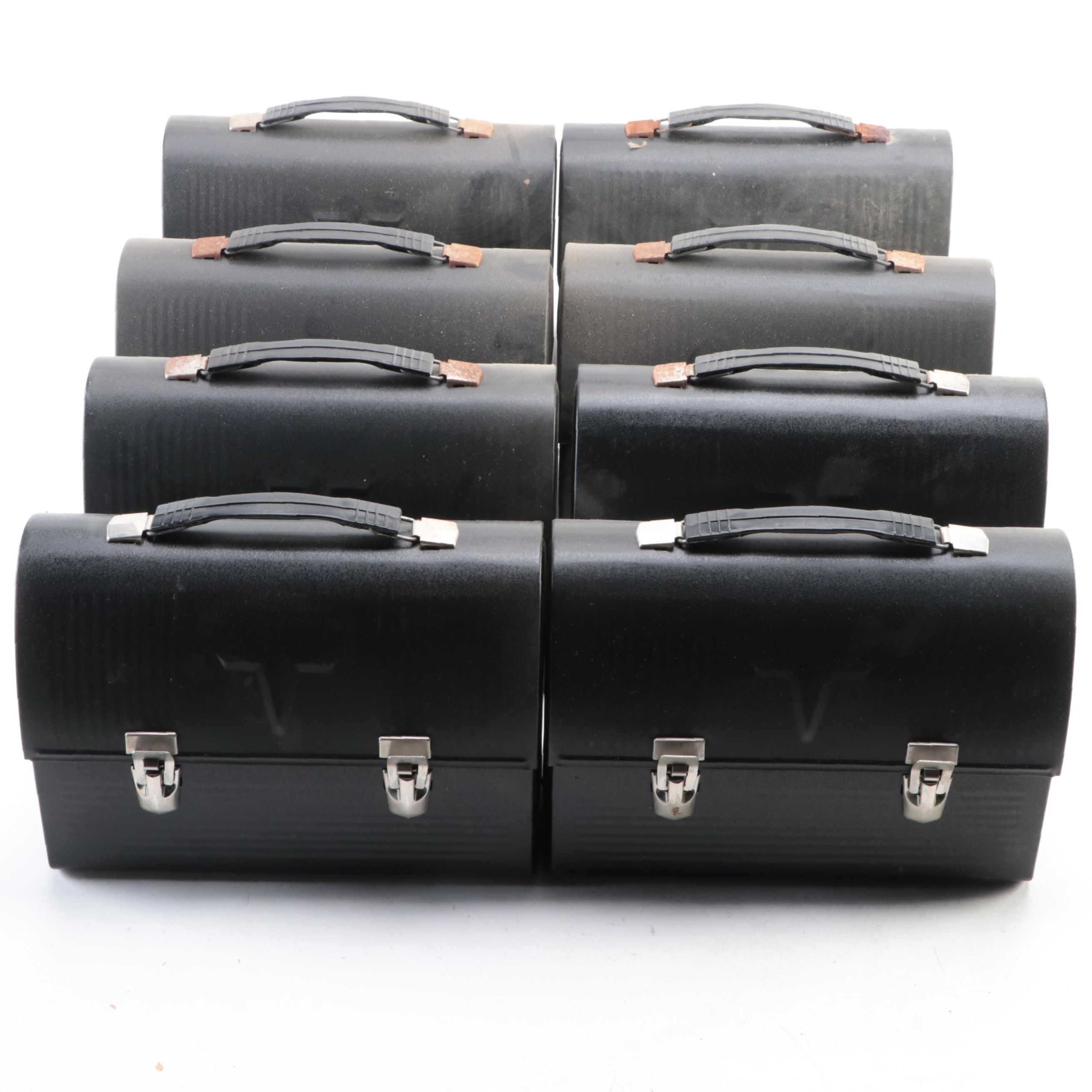 Thermos Matte Black Metal Workman's Lunchboxes, Mid to Late 20th Century