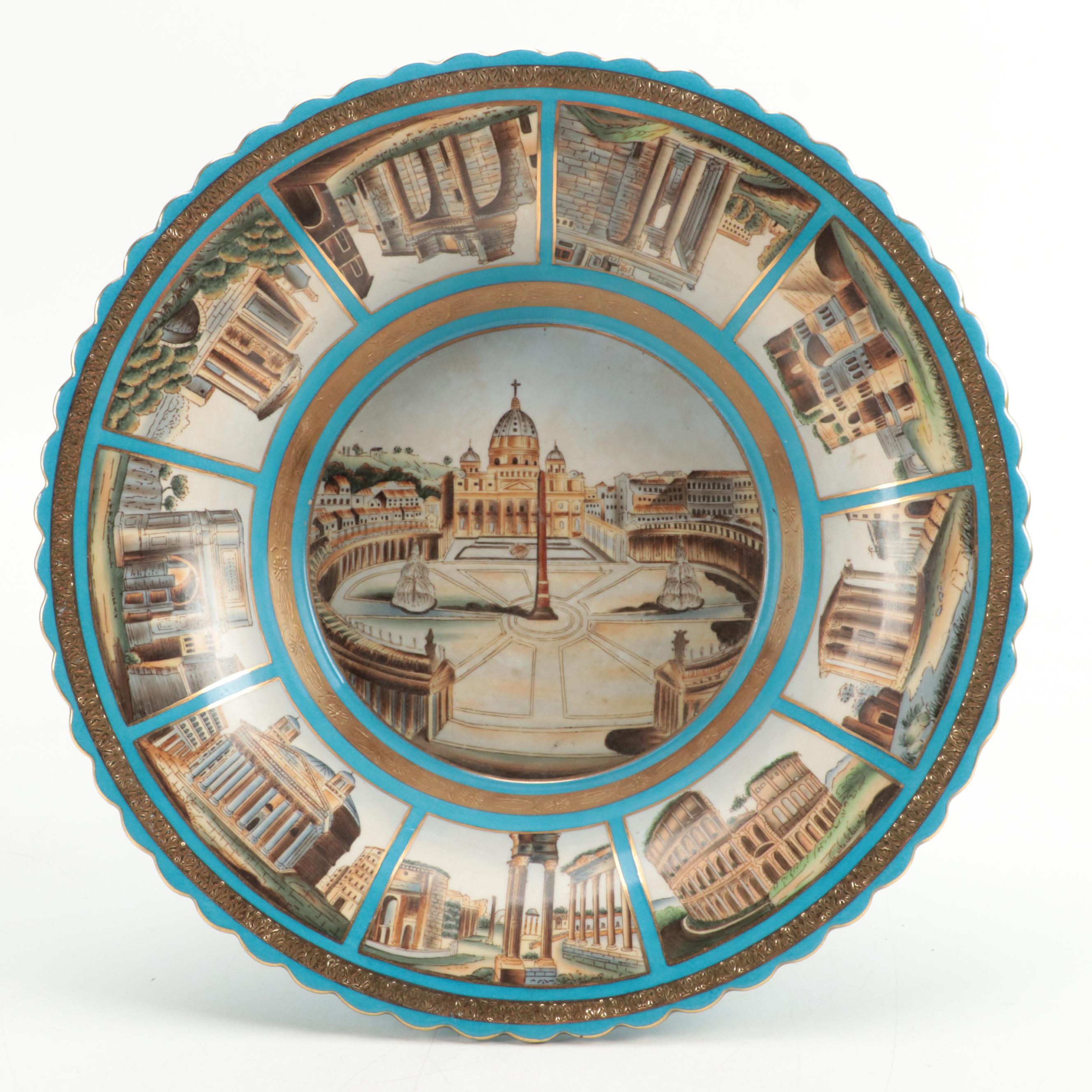 French Porcelain Blue Celeste Roman Landmarks Ormolu Mounted Compote