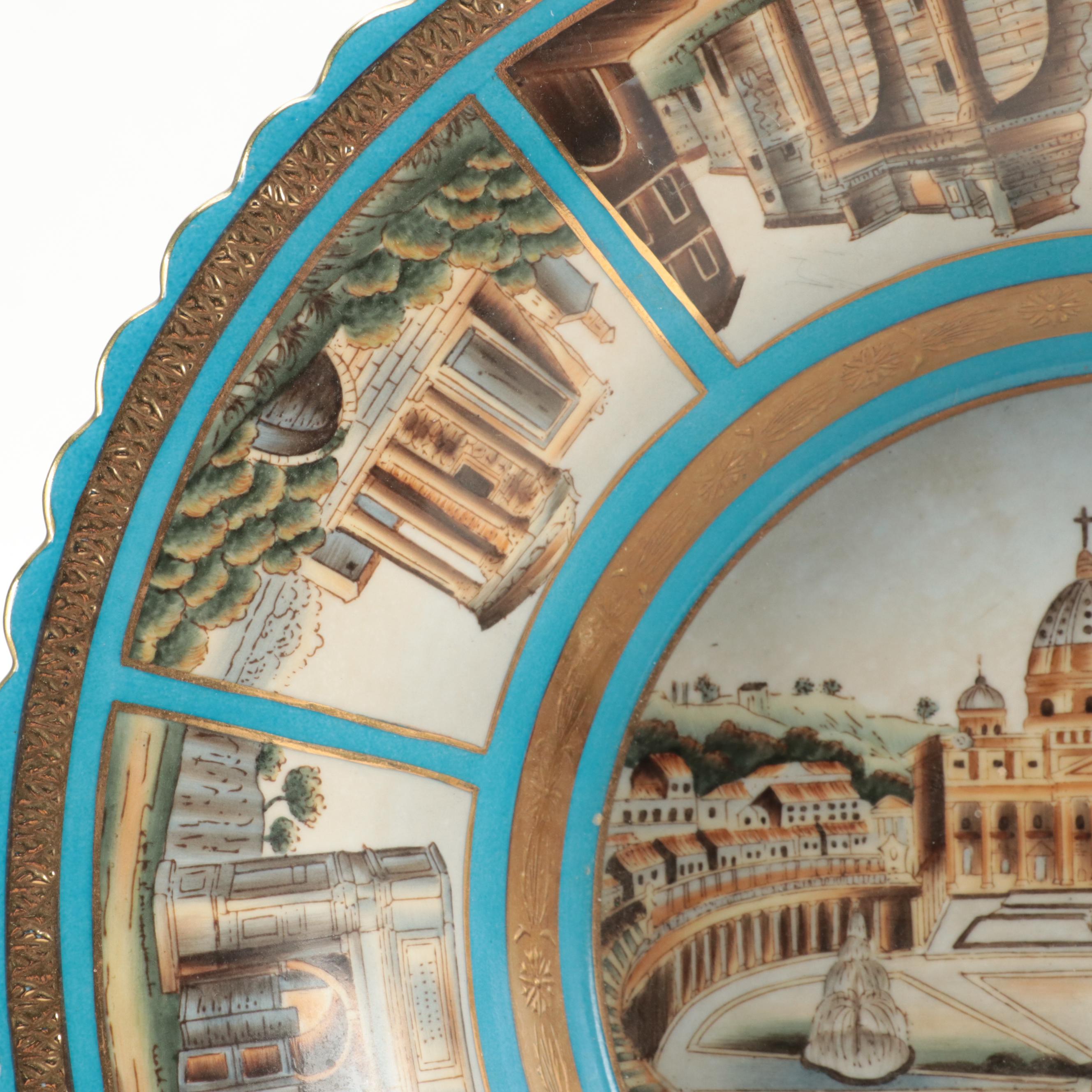 French Porcelain Blue Celeste Roman Landmarks Ormolu Mounted Compote