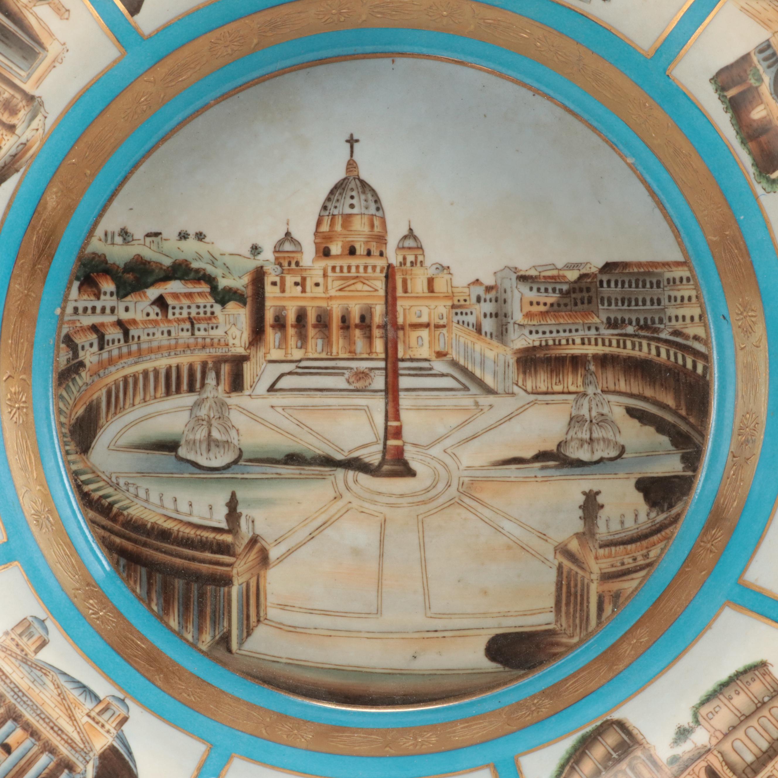 French Porcelain Blue Celeste Roman Landmarks Ormolu Mounted Compote