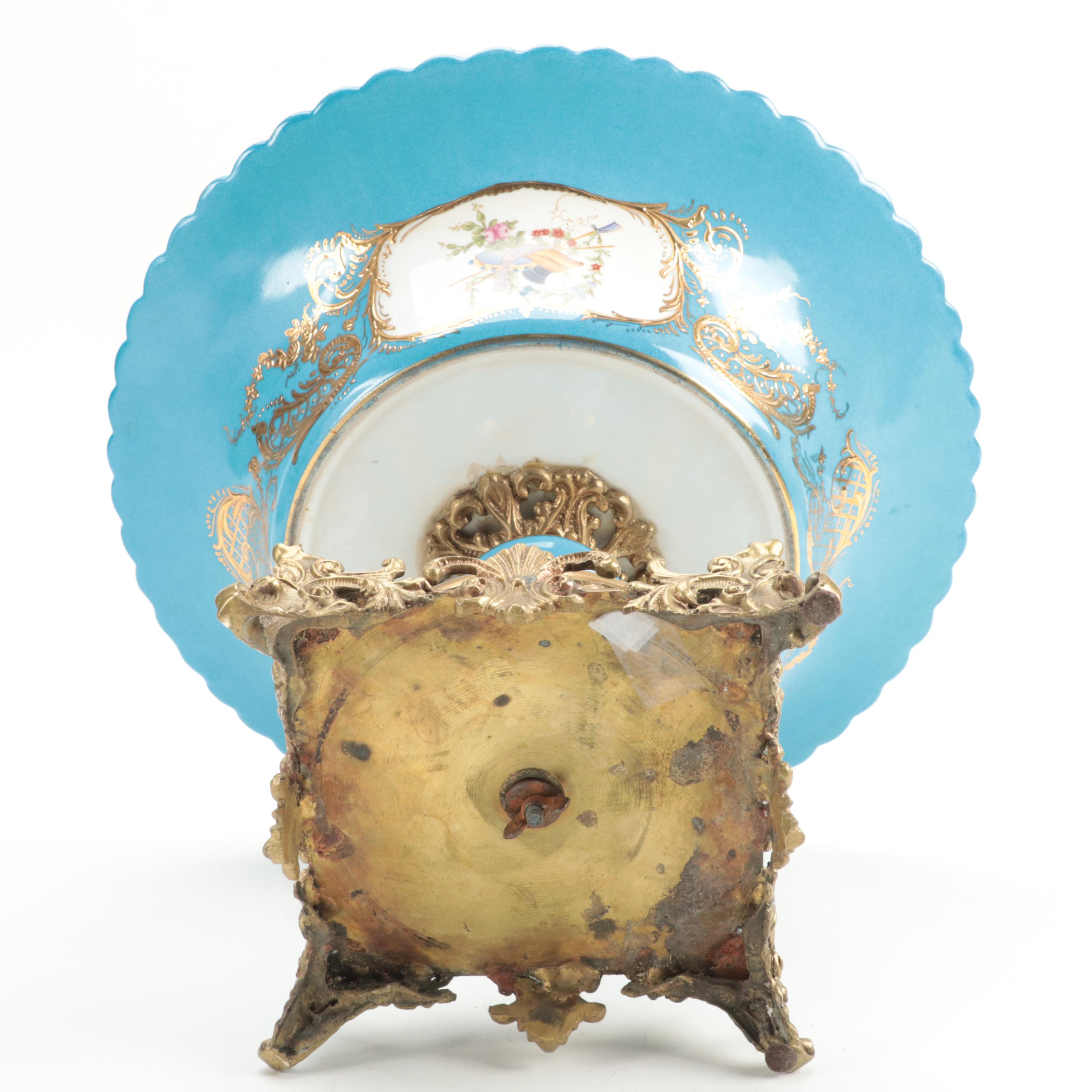 French Porcelain Blue Celeste Roman Landmarks Ormolu Mounted Compote